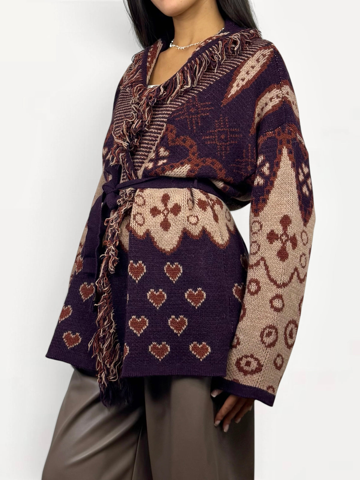 CECILE CARDIGAN CON CINTURA ALANUI MELANZANA