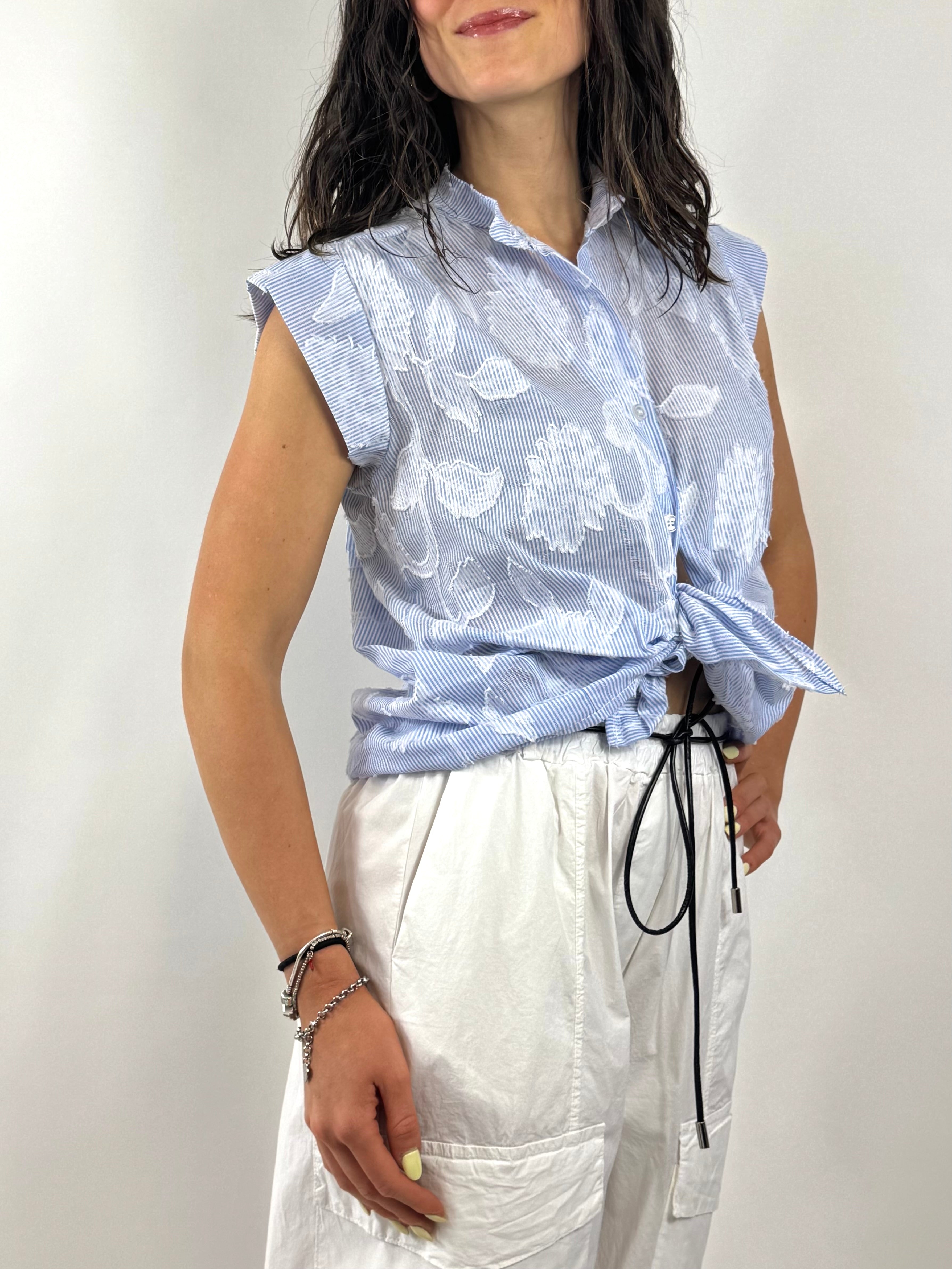 CECILE CAMICIA A RIGHE CELESTE