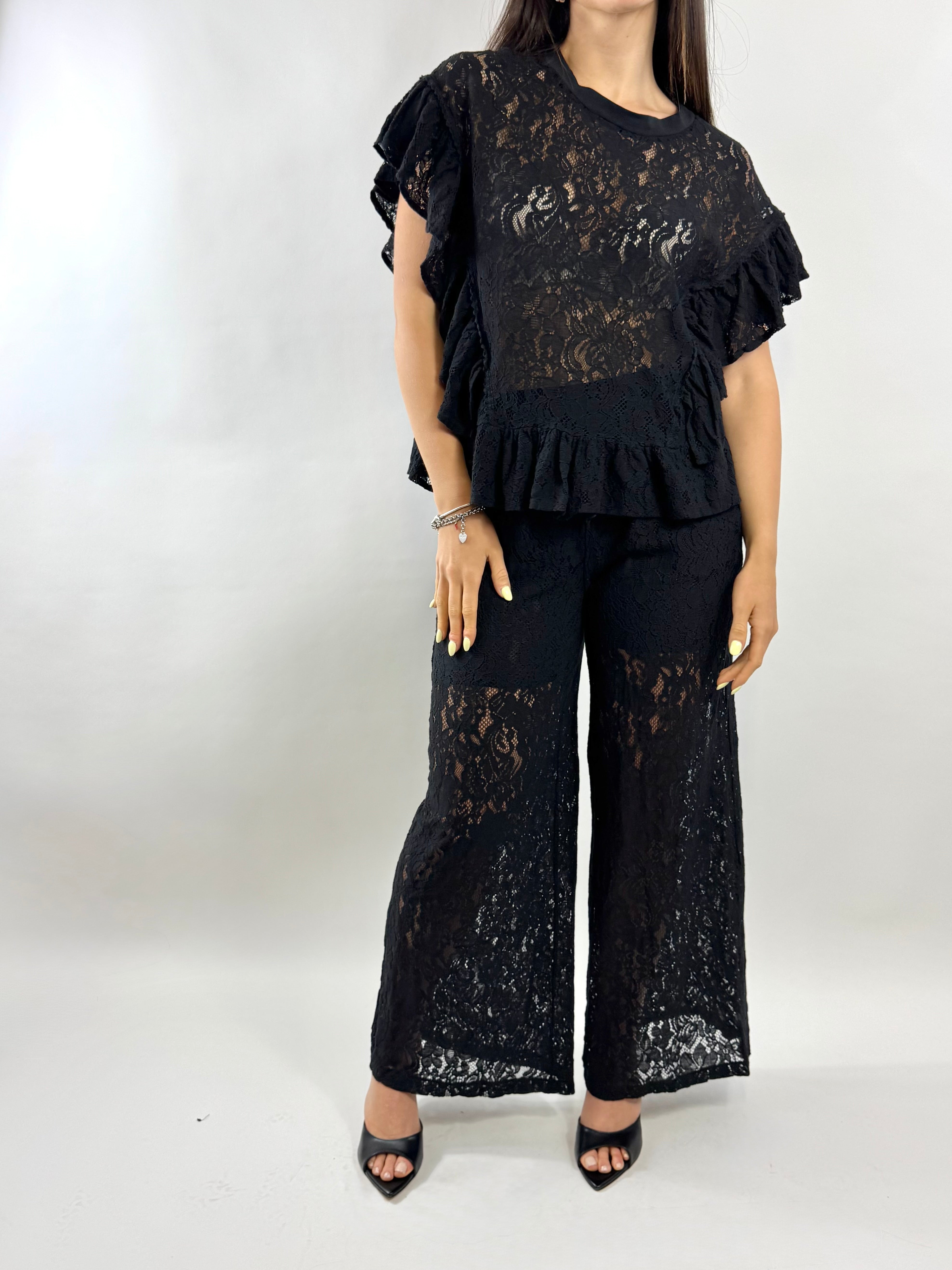 SUSY MIX PANTALONE IN PIZZO NERO