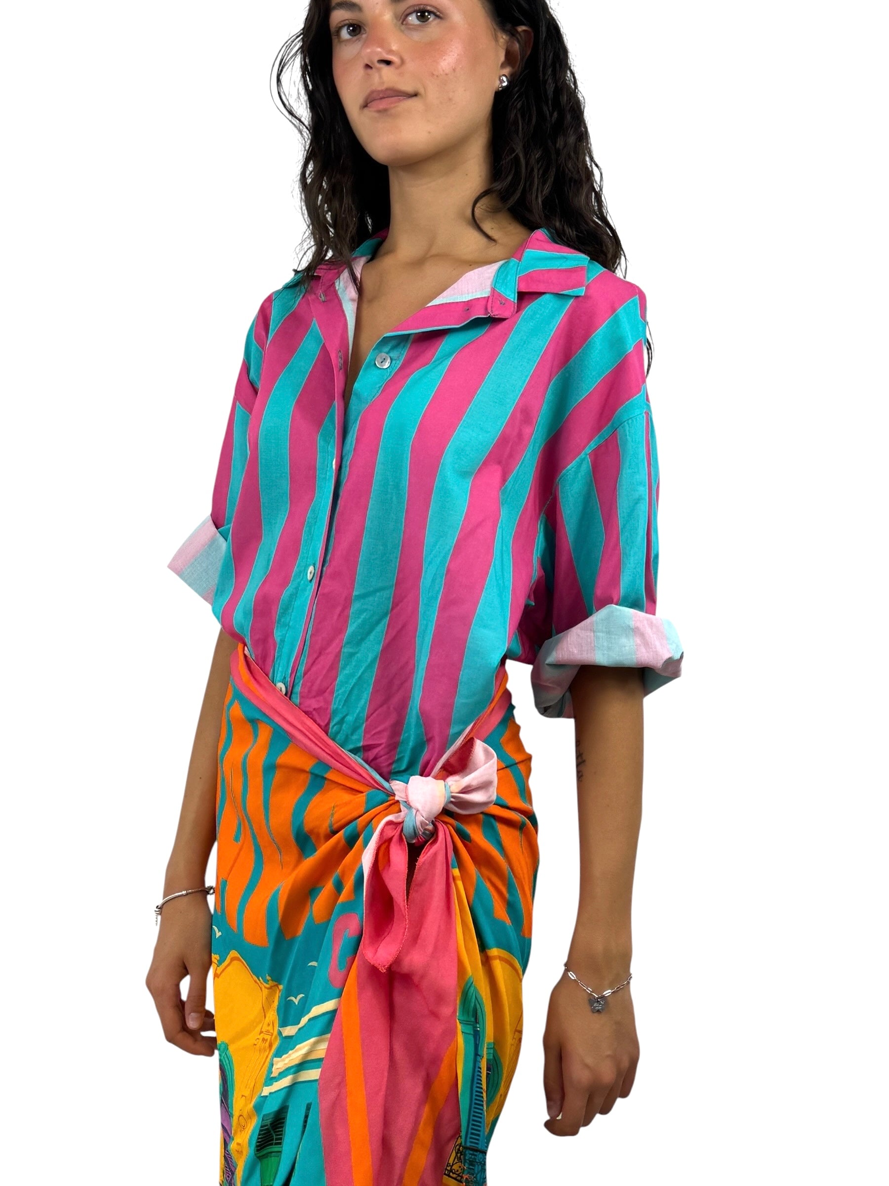 SUSY MIX CAMICIA RIGHE TURCHESE FUCSIA