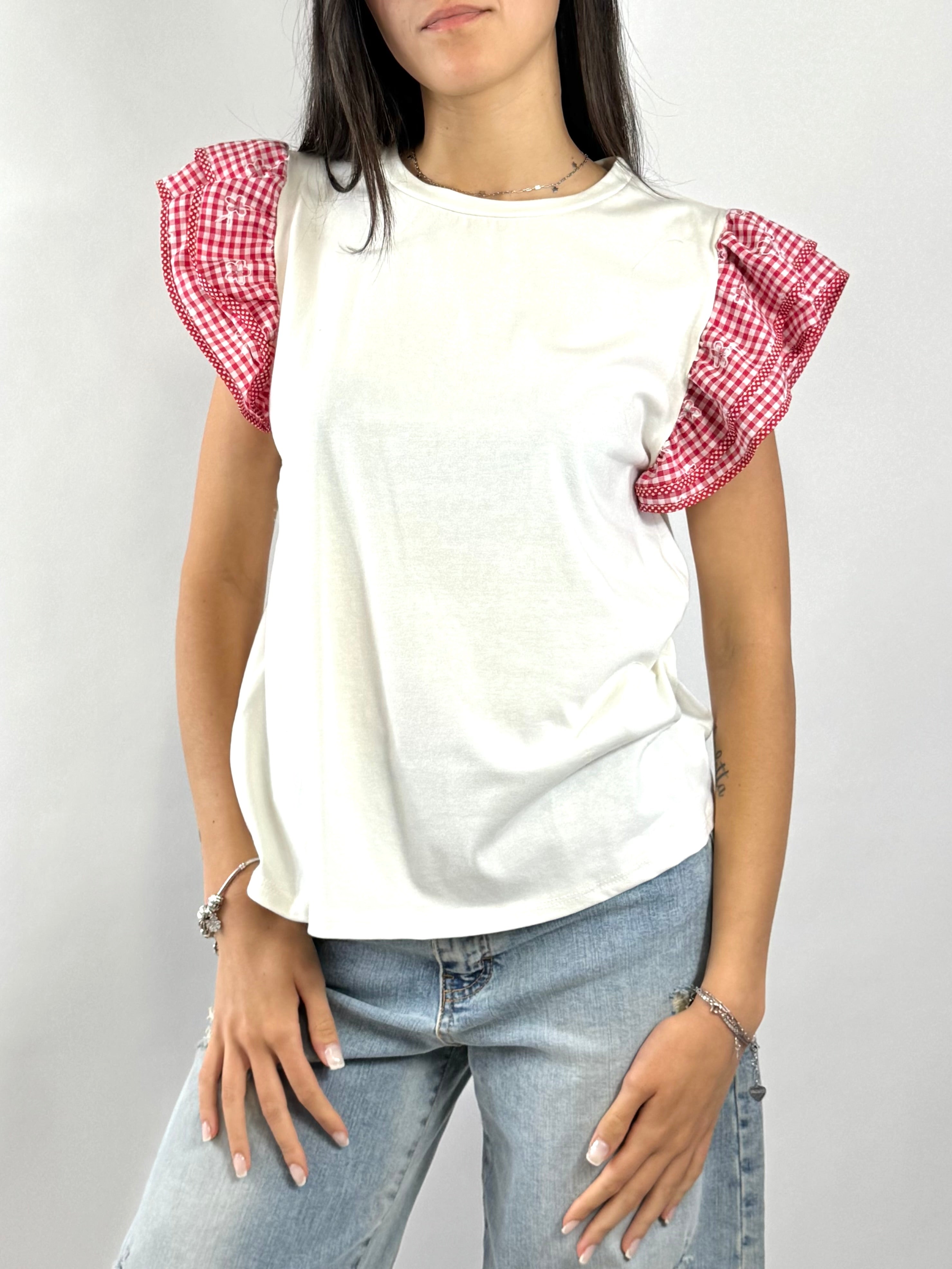 CECILE T-SHIRT ROUCHES ROSA