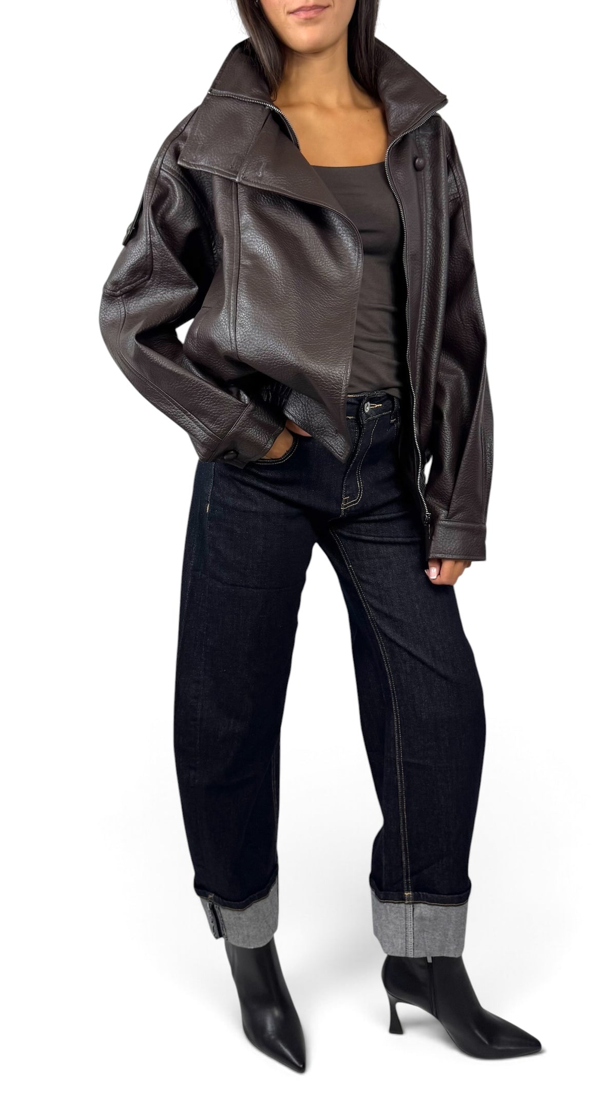 CECILE GIUBBOTTO BOMBER IN SIMILPELLE TESTA DI MORO