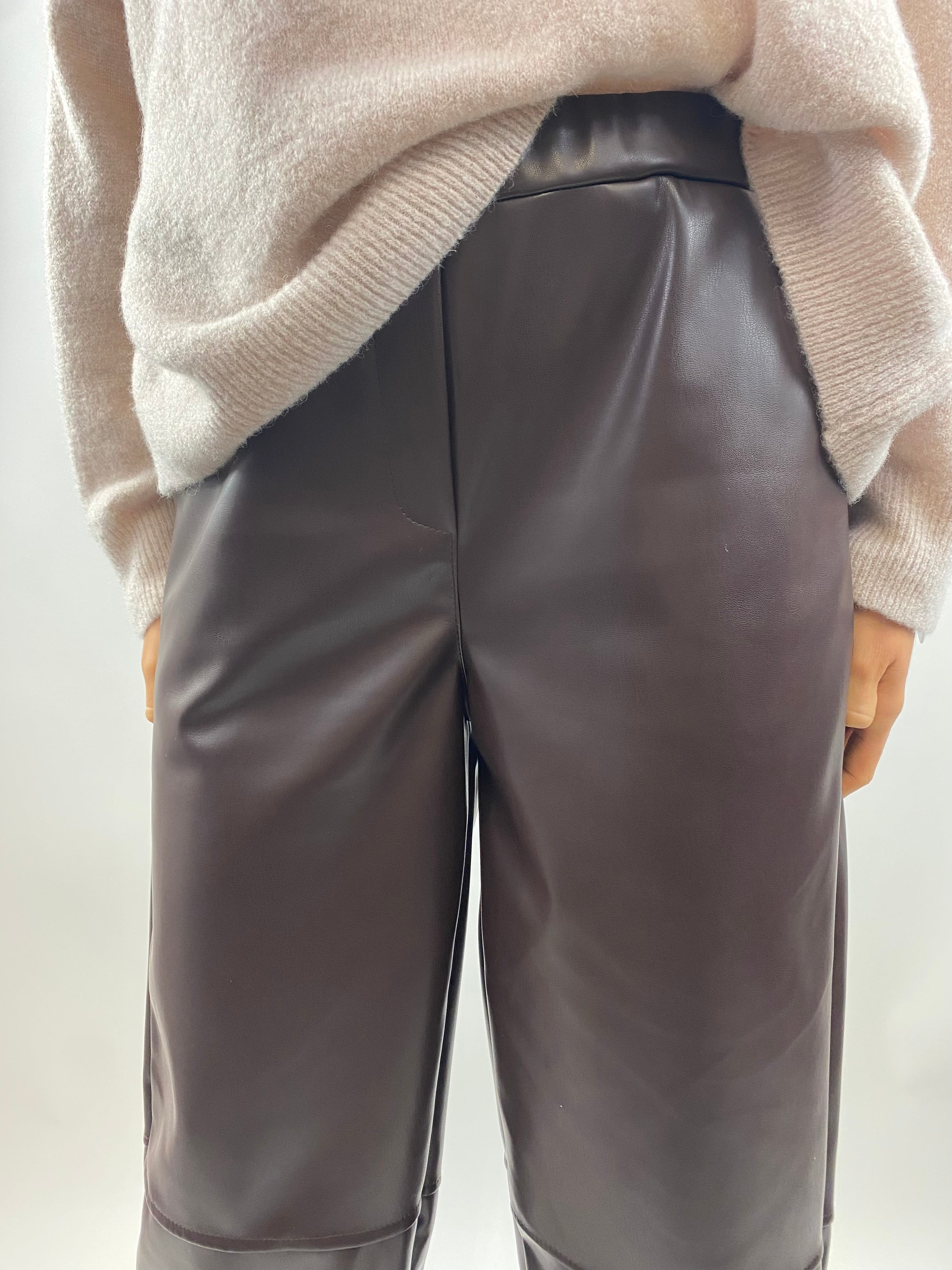 CECILE PANTALONE ECOPELLE MORO