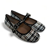 BIBI LOU Ballerina donna in tweed nero e bianco