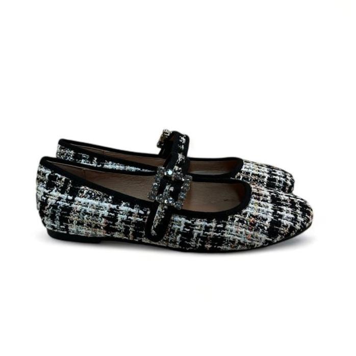 BIBI LOU Ballerina donna in tweed nero e bianco