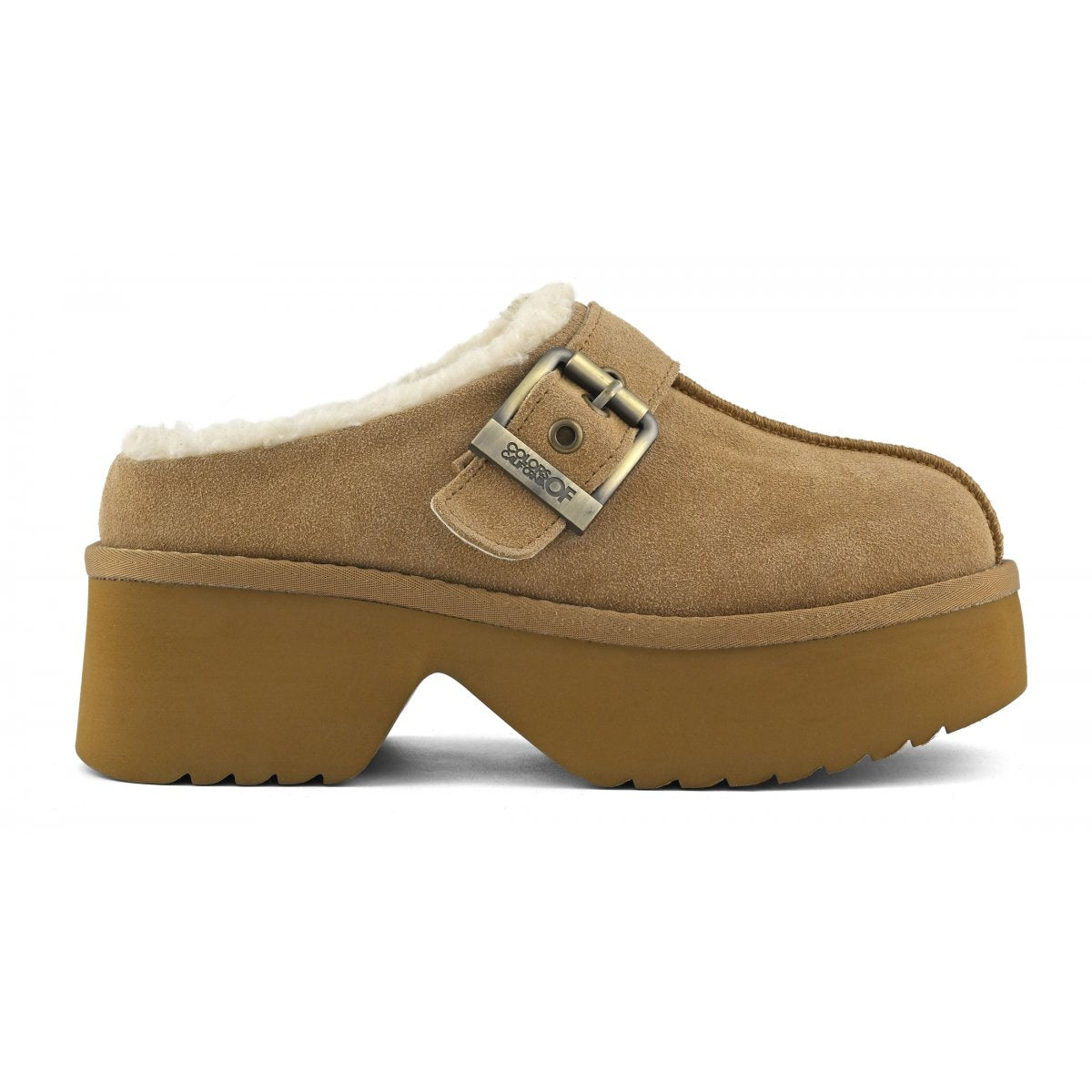COLORS OF CALIFORNIA Sabot in pelle scamosciata con suola plateau tan
