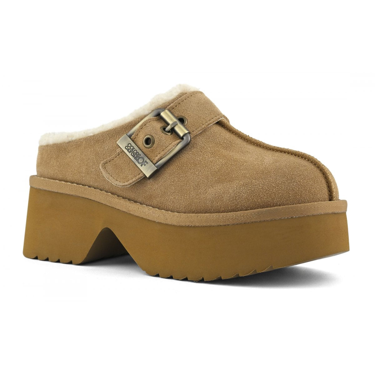 COLORS OF CALIFORNIA Sabot in pelle scamosciata con suola plateau tan