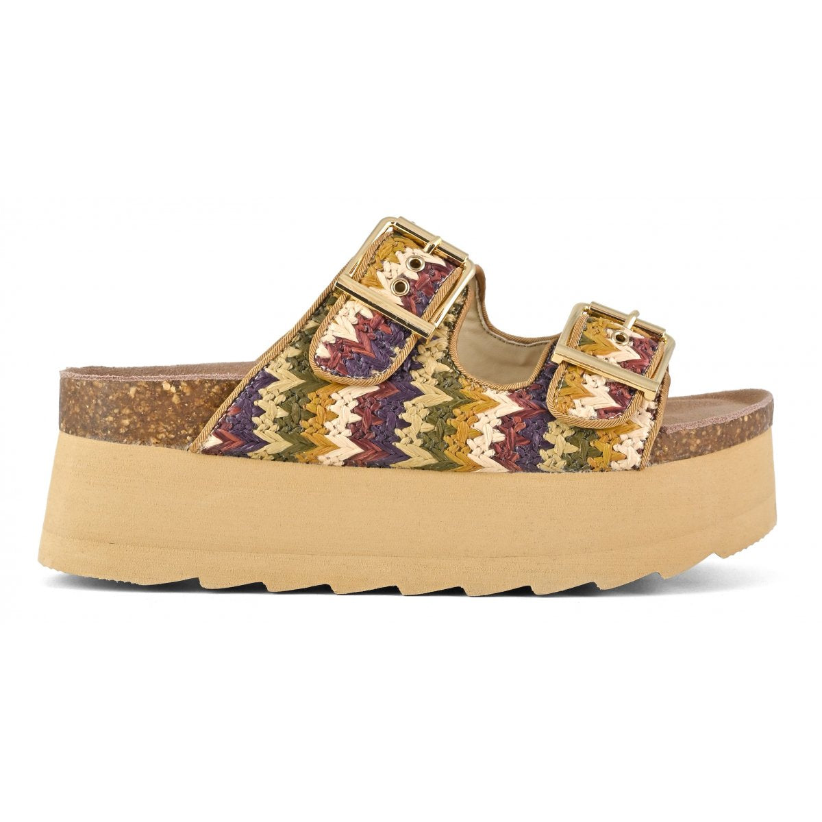 Colors of California Ciabatta donna platform in rafia multi naturale