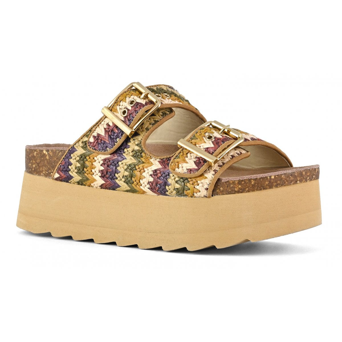 Colors of California Ciabatta donna platform in rafia multi naturale