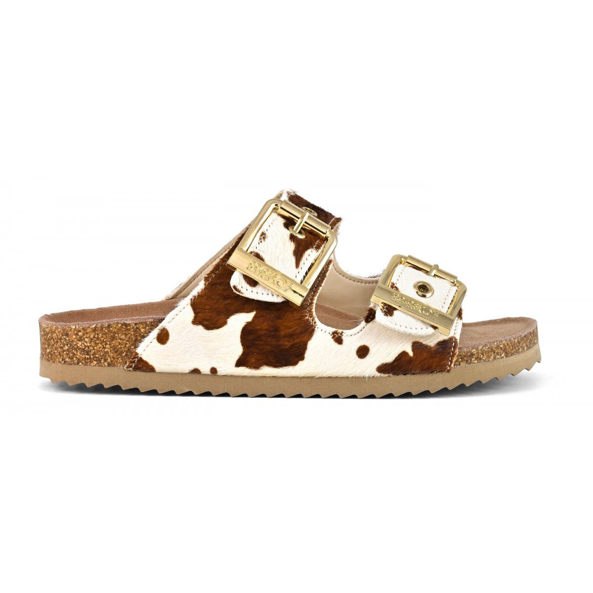 Colors Of California ciabatta donna due fasce cavallino cow fibbie oro