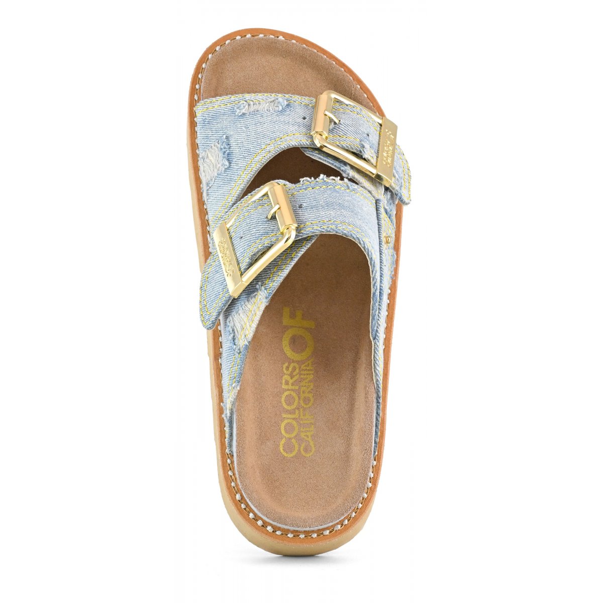 Colors Of California ciabatta donna in denim chiaro con doppia fibbia