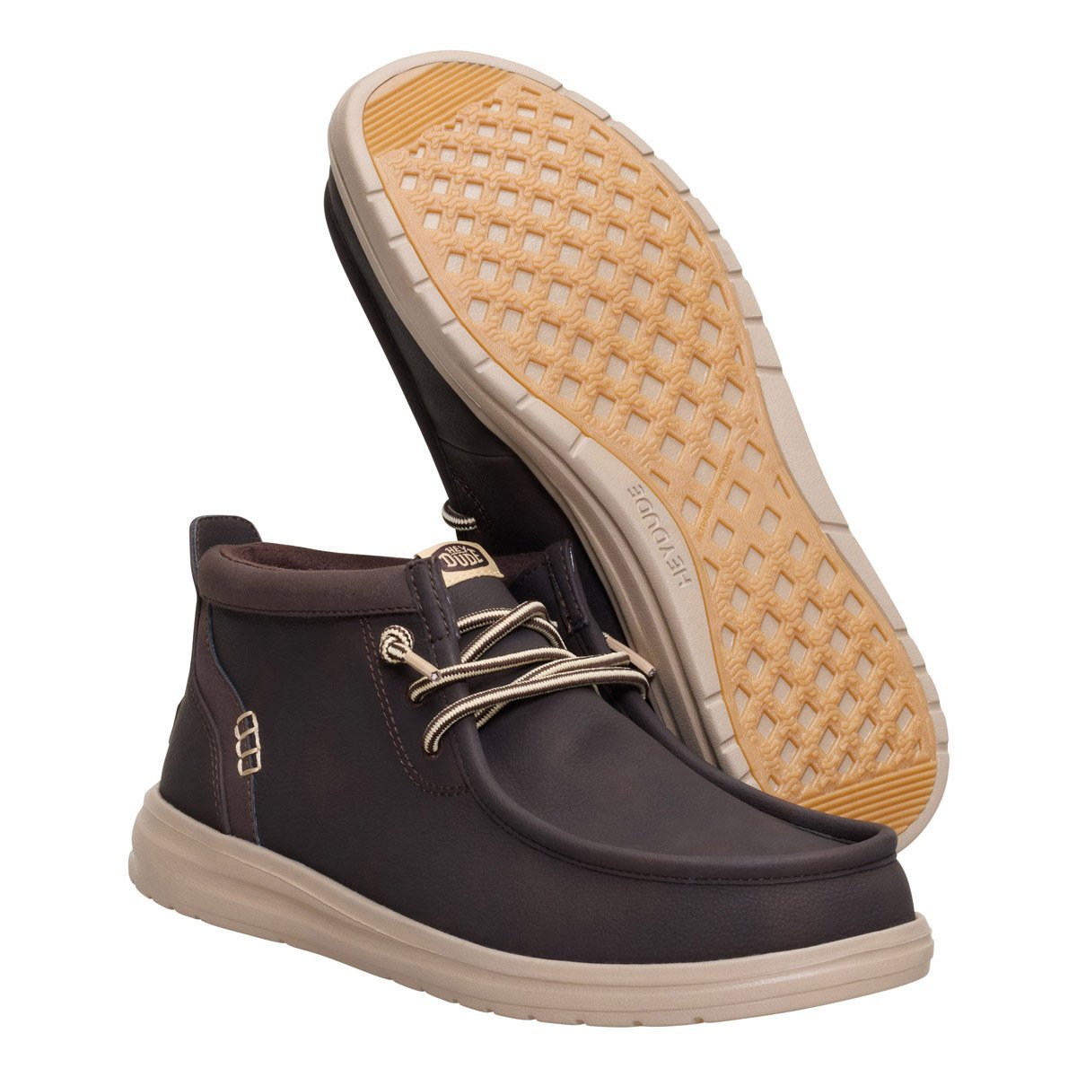 HEY DUDE Scarpa da uomo sintetico con lacci elasticizzati marrone