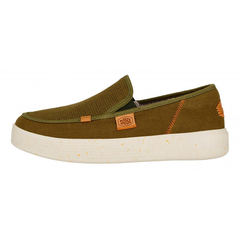 Hey Dude Slip-on uomo in mesh traspirante e misto lino color oliva