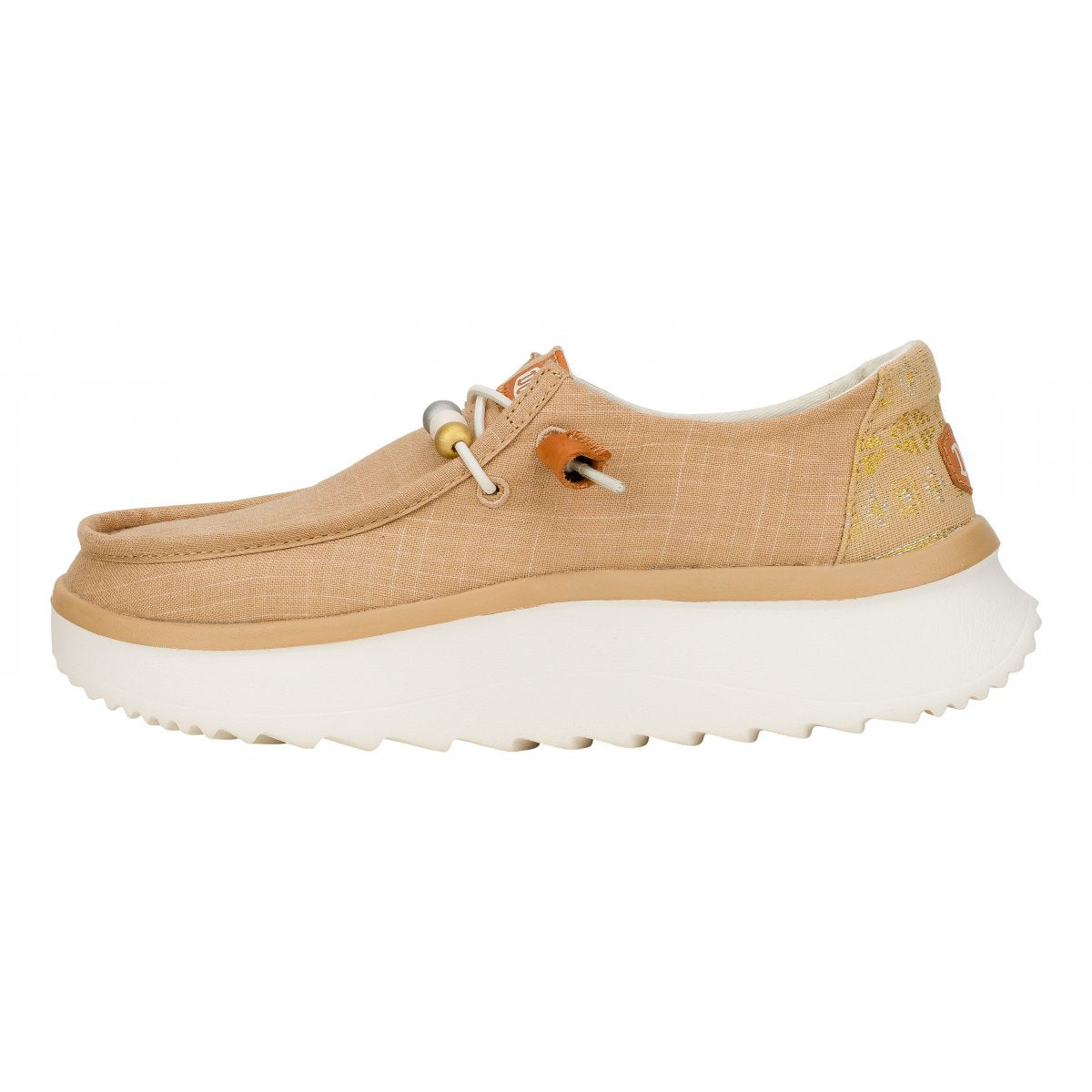 Hey dude Mocassino donna platform rialzata in lino beige con perline colorate e dettaglio al tallone