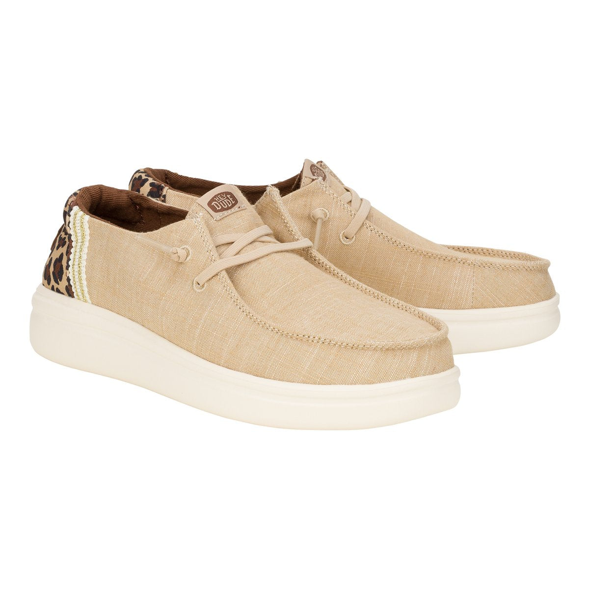 Hey Dude mocassino donna cotone beige e dettagli animalier