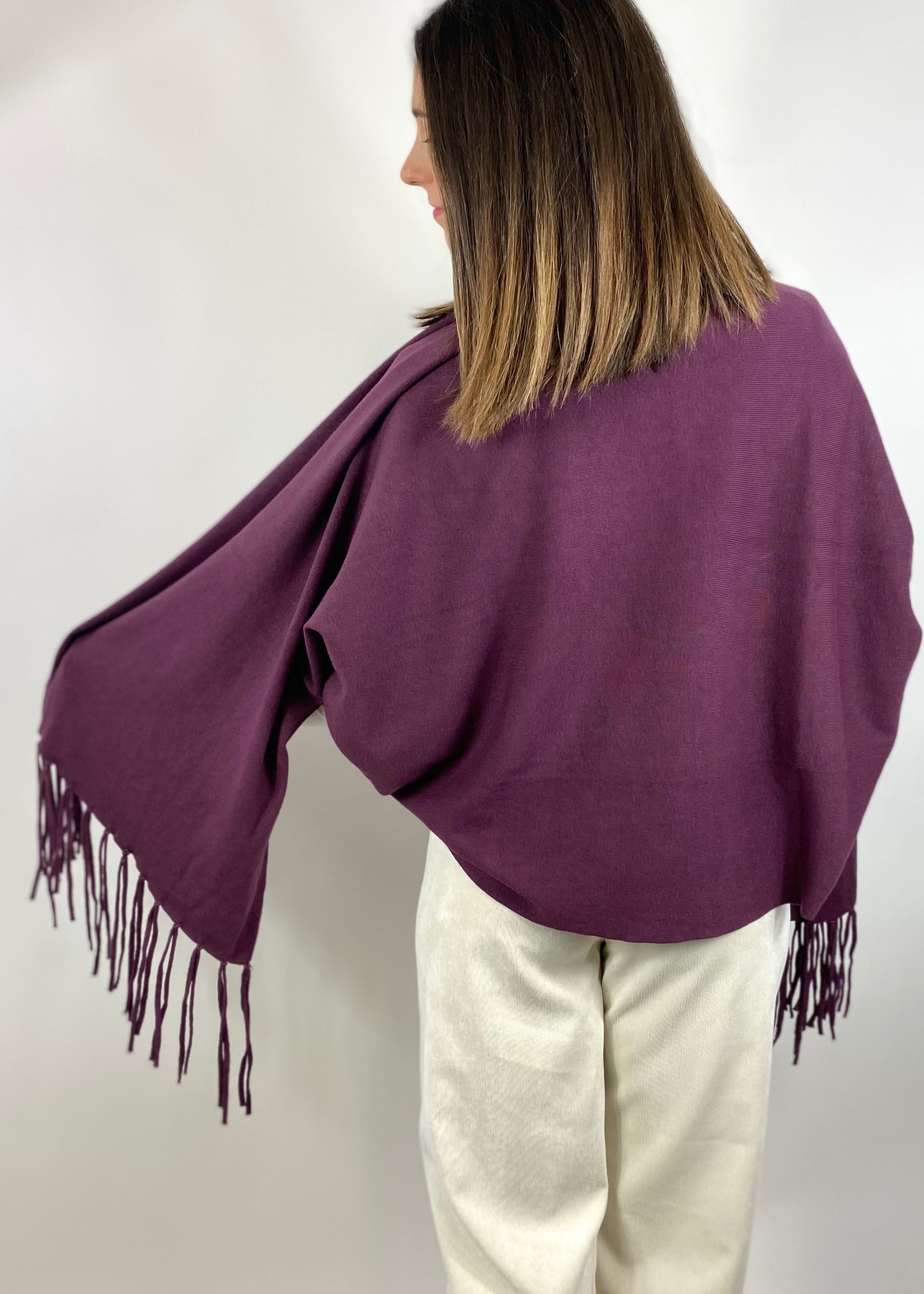 SUSY MIX CARDIGAN CON FRANGE VINO