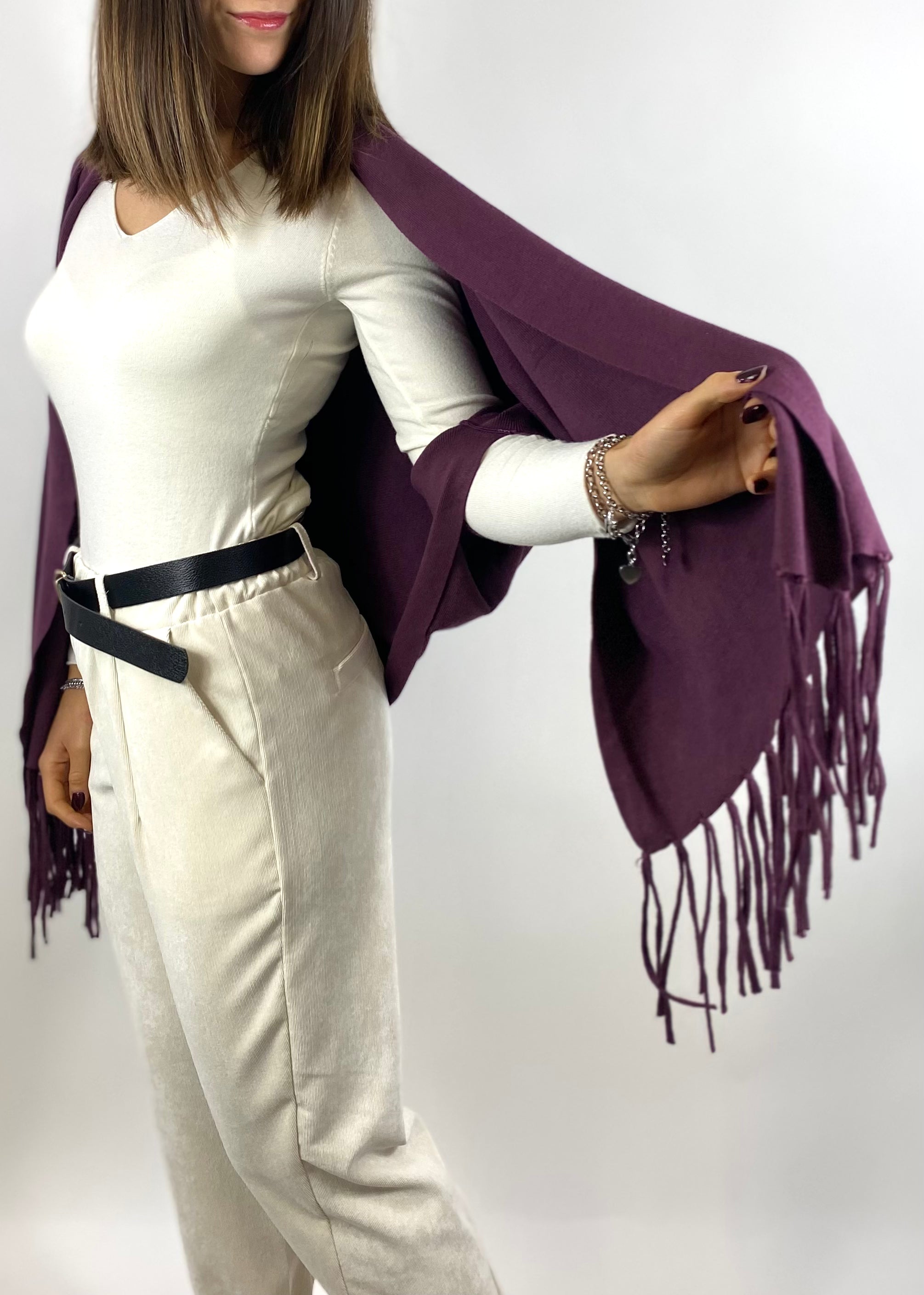 SUSY MIX CARDIGAN CON FRANGE VINO