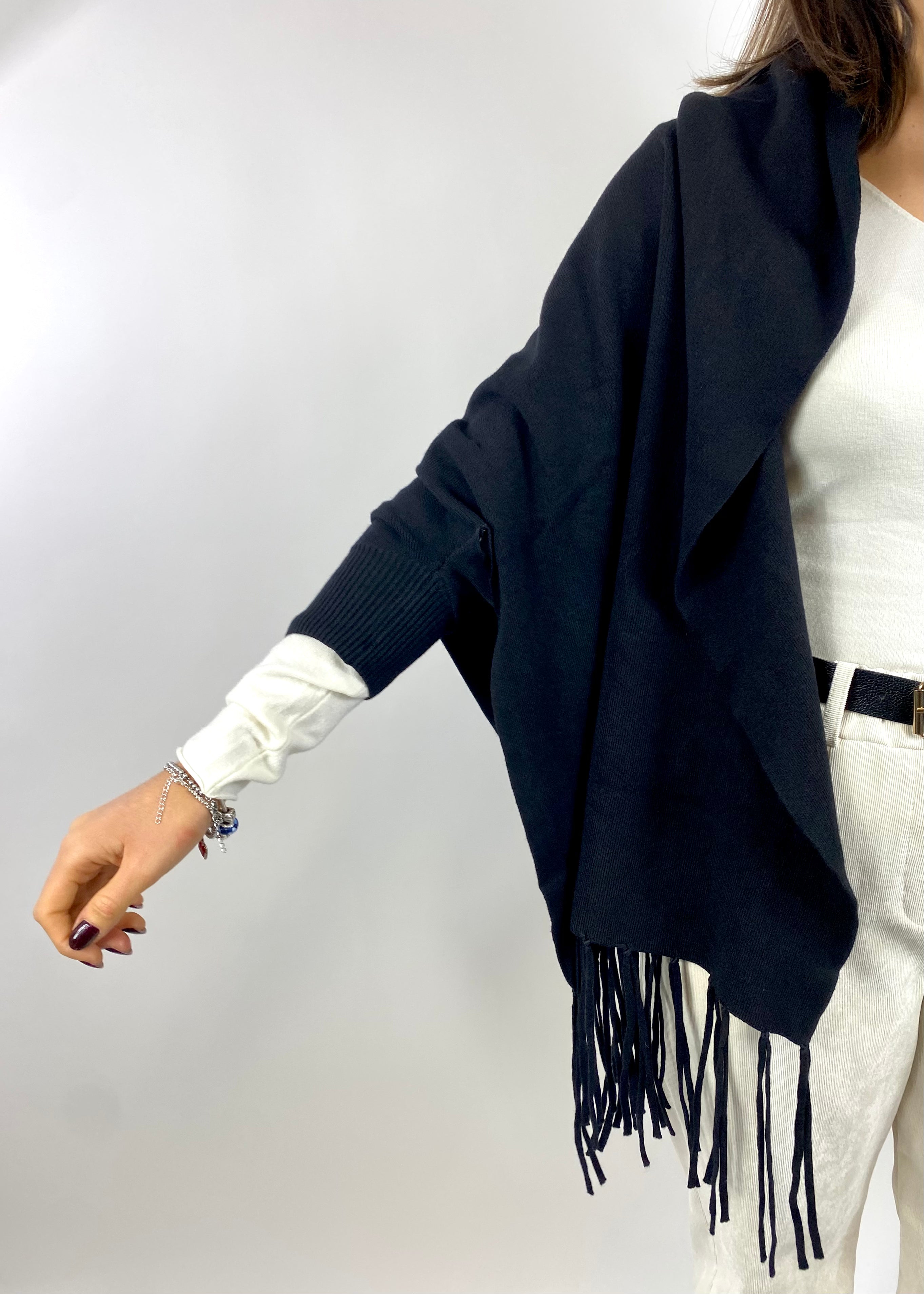 SUSY MIX CARDIGAN CON FRANGE NERO