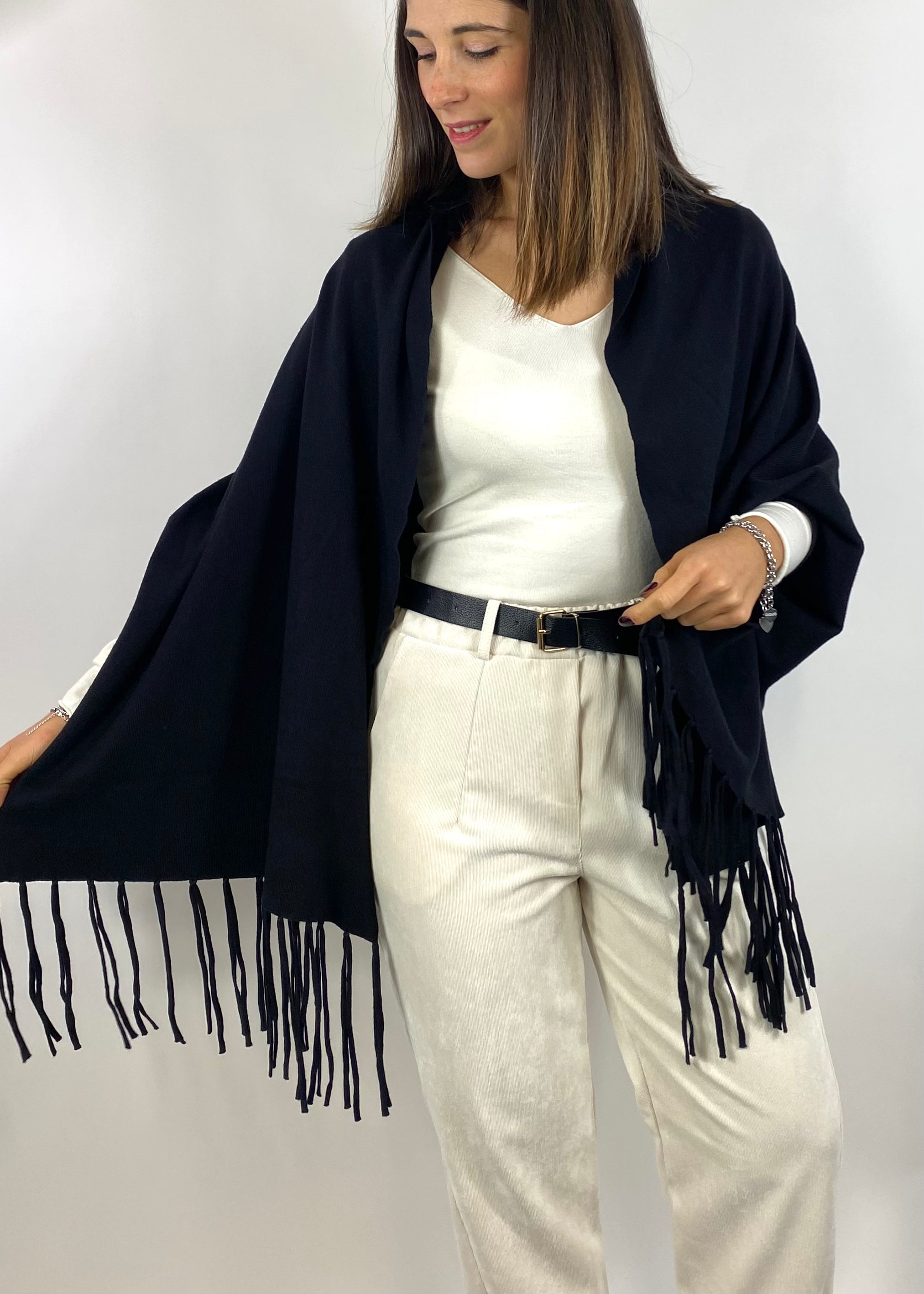 SUSY MIX CARDIGAN CON FRANGE NERO