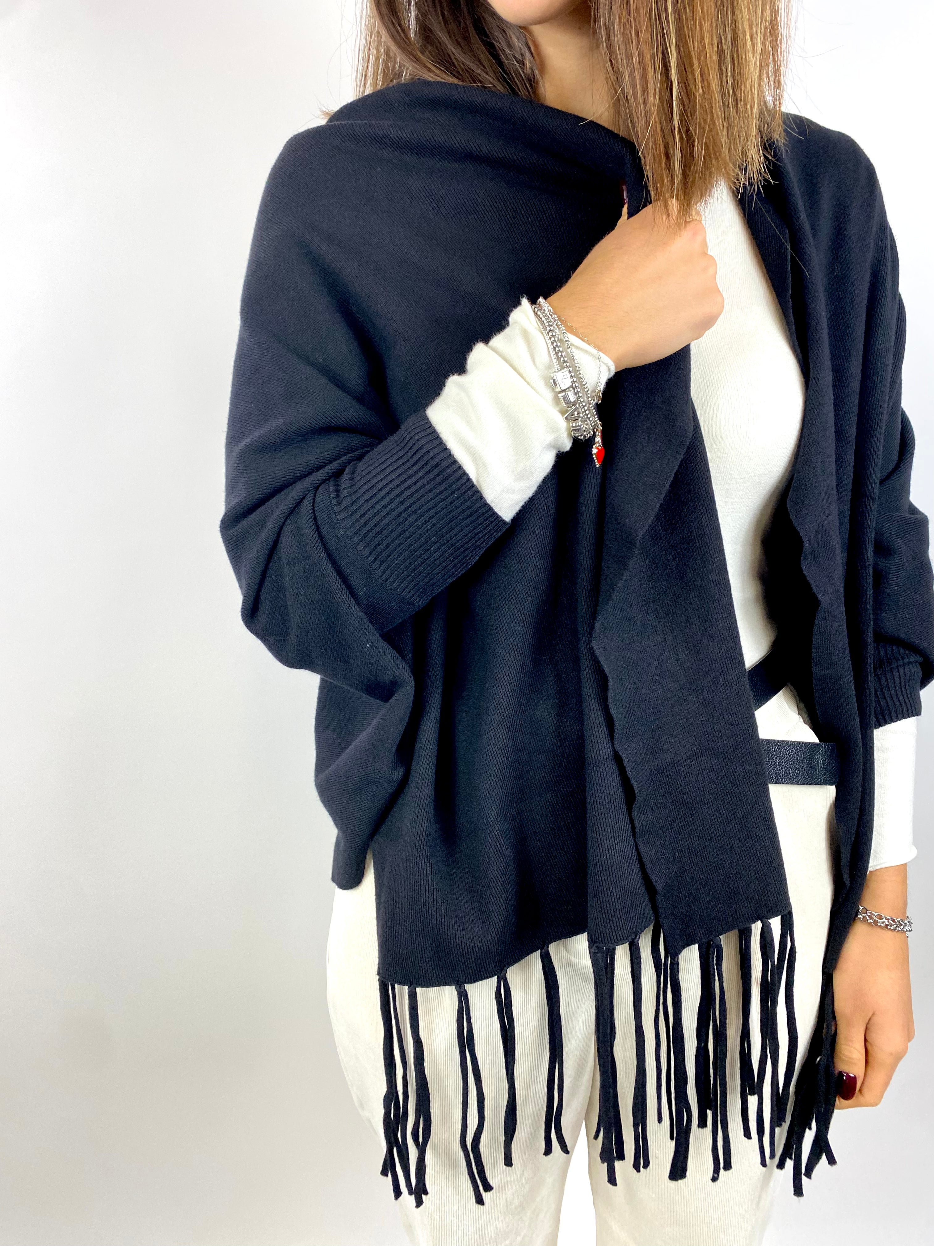 SUSY MIX CARDIGAN CON FRANGE NERO