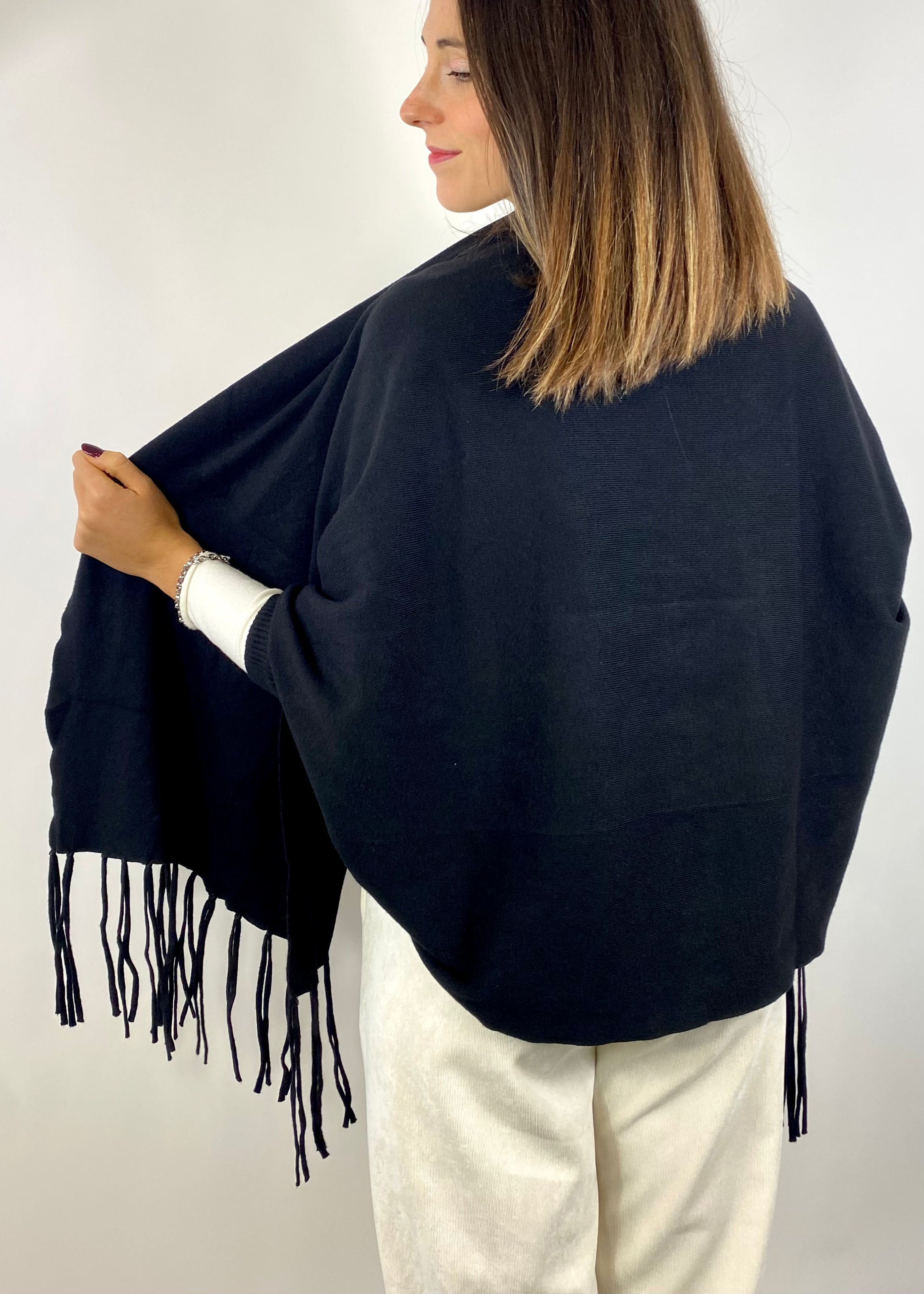 SUSY MIX CARDIGAN CON FRANGE NERO