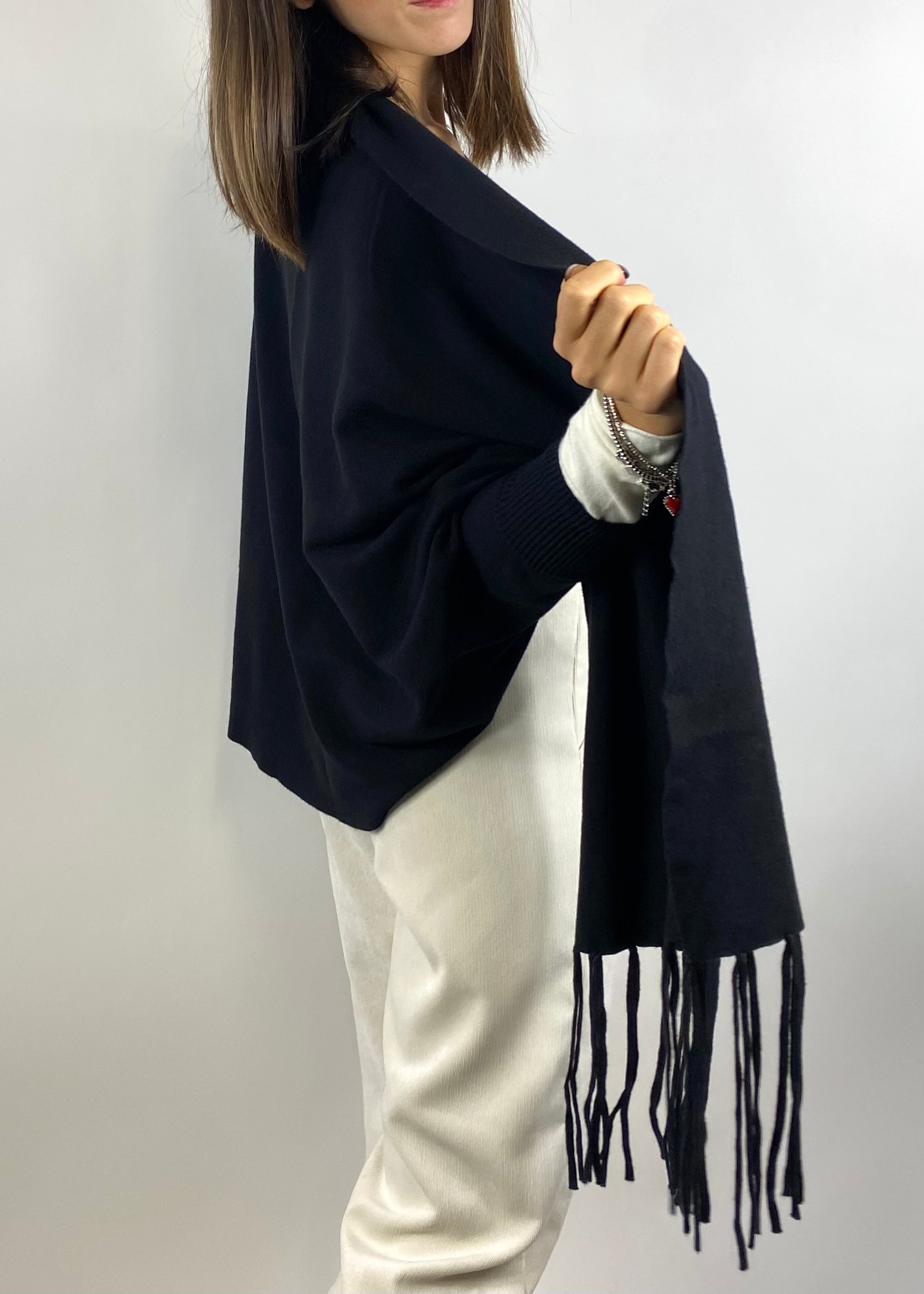 SUSY MIX CARDIGAN CON FRANGE NERO