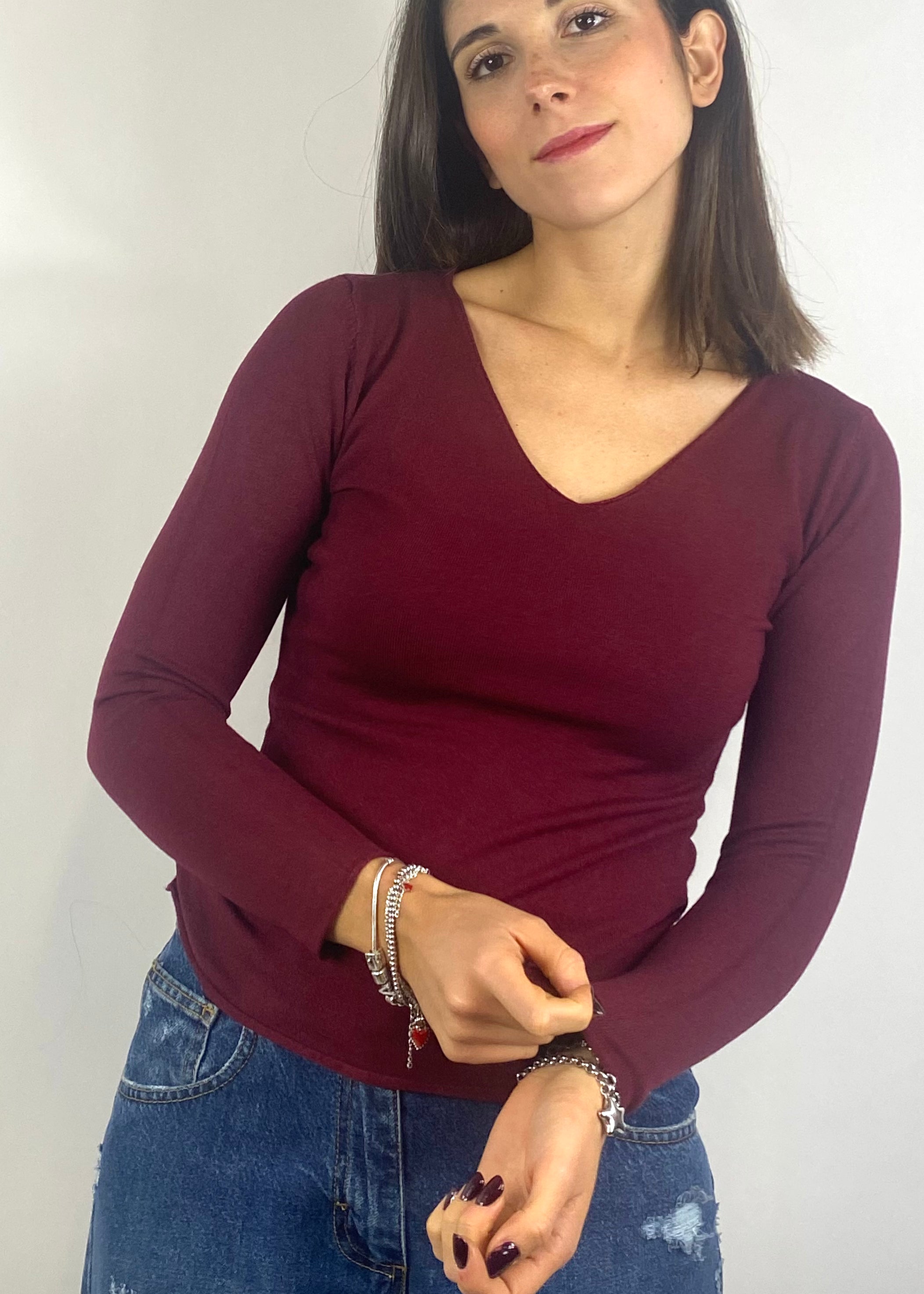 SUSY MIX MAGLIA CON SCOLLO BORDEAUX