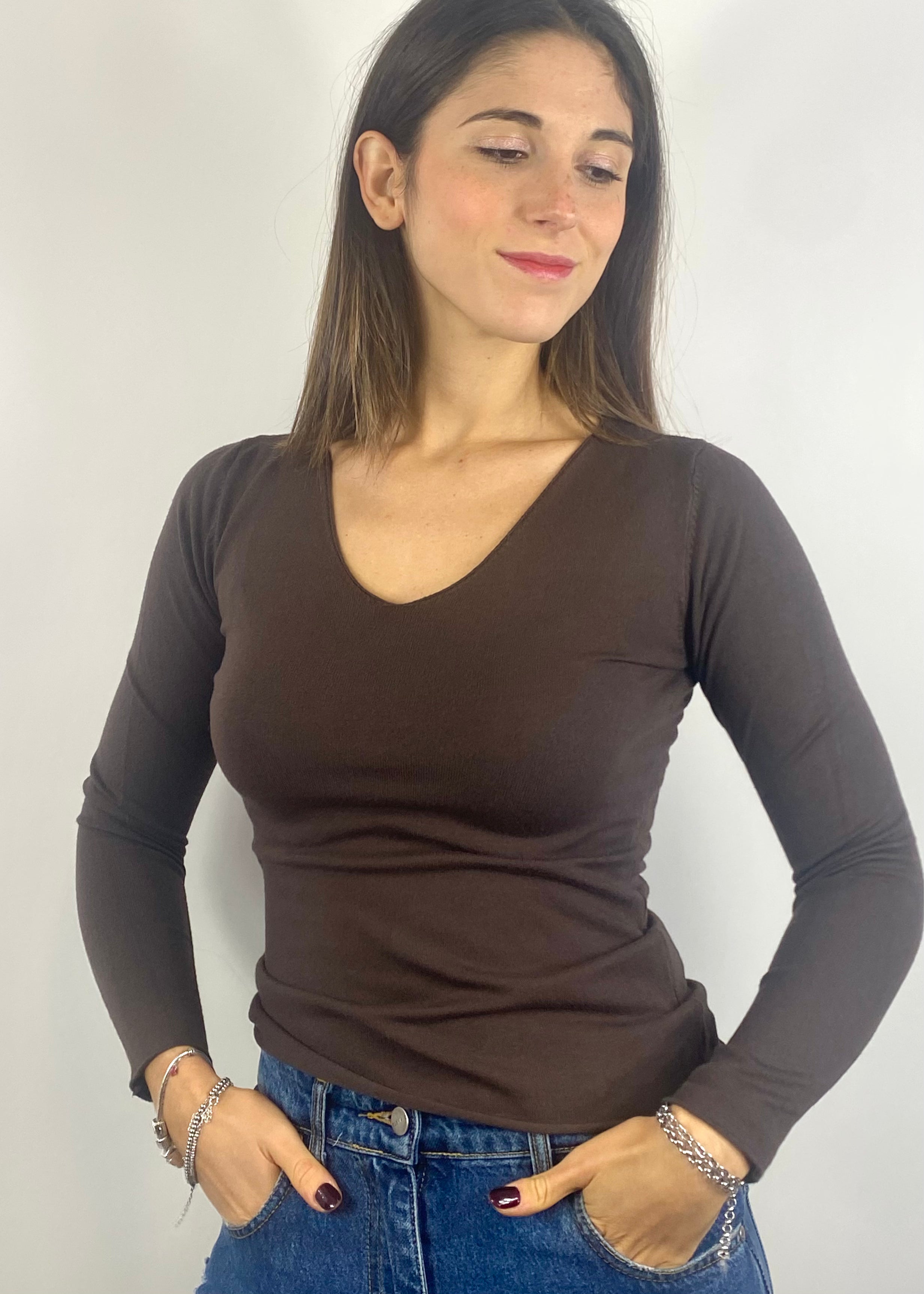 SUSY MIX MAGLIA CON SCOLLO MORO