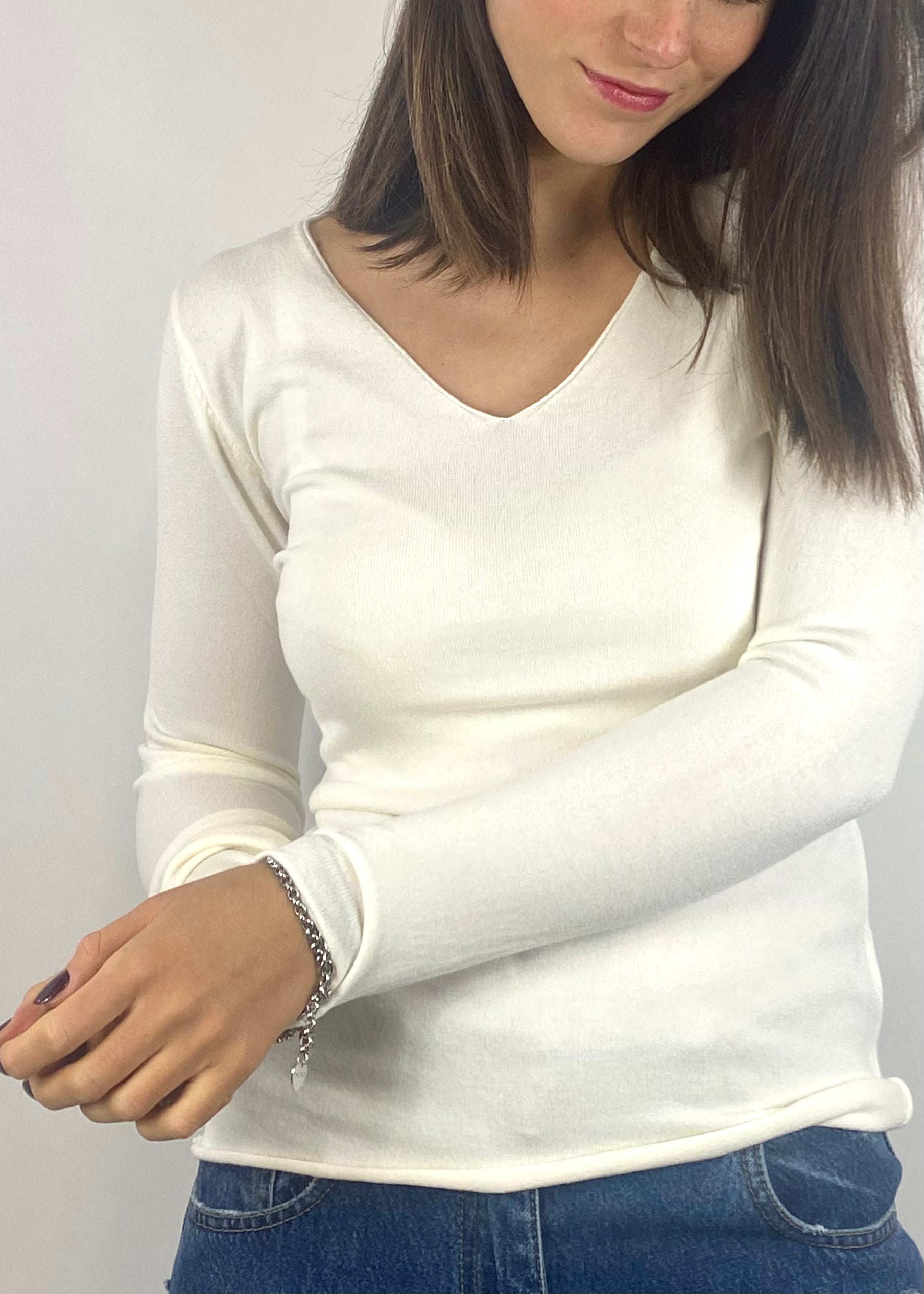 SUSY MIX MAGLIA CON SCOLLO CREMA