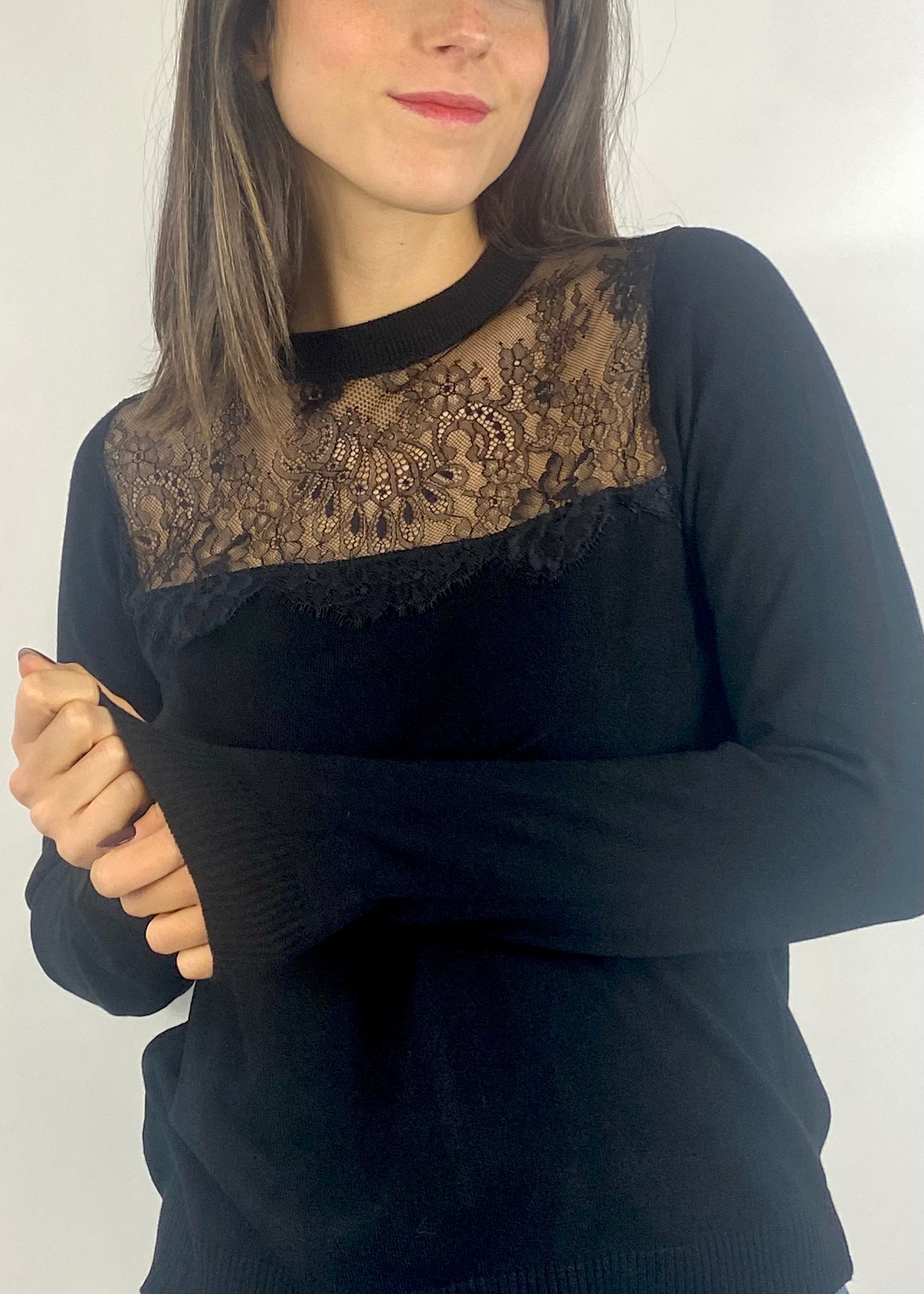 SUSY MIX MAGLIA CON PIZZO NERO