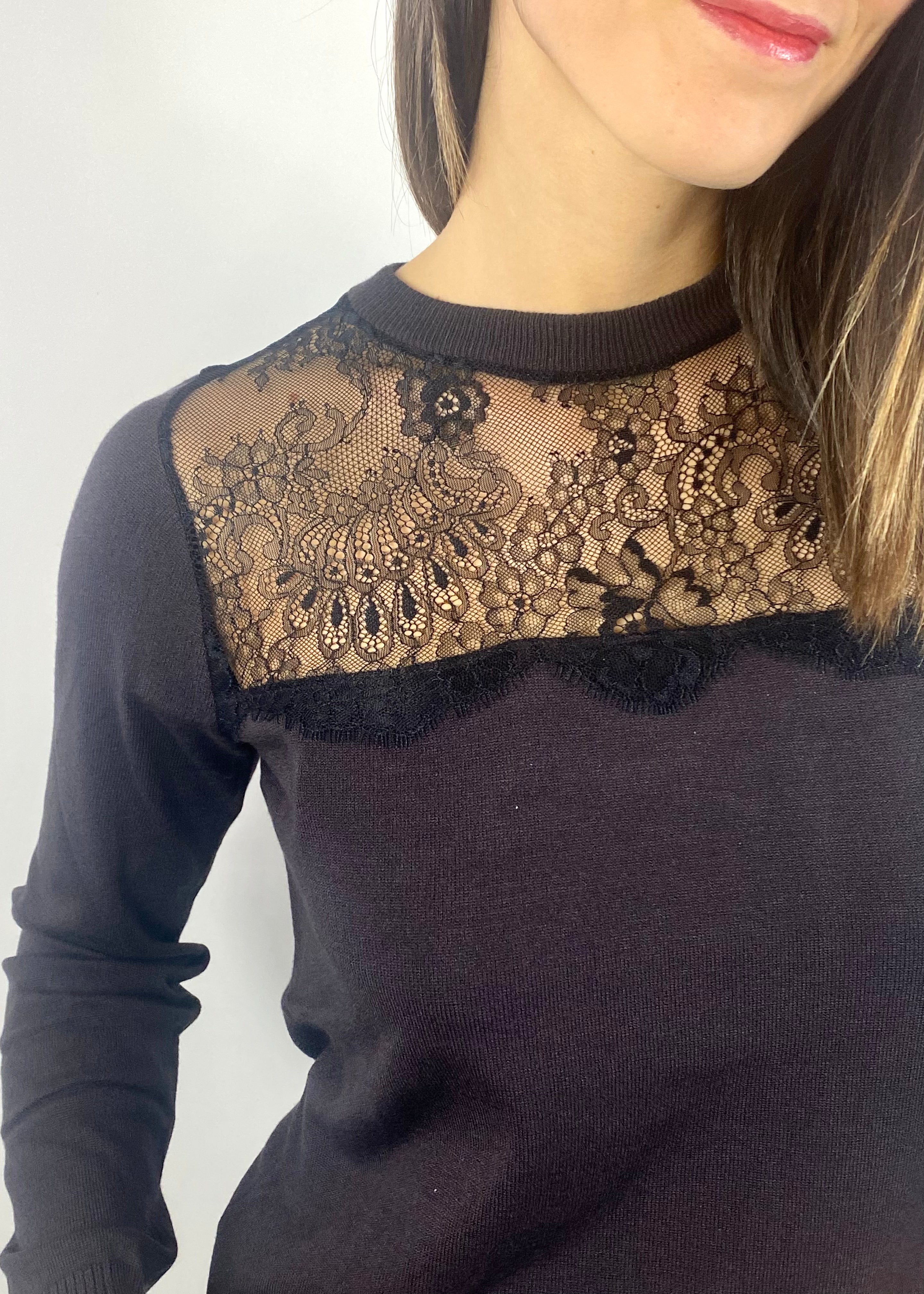 SUSY MIX MAGLIA CON PIZZO MORO
