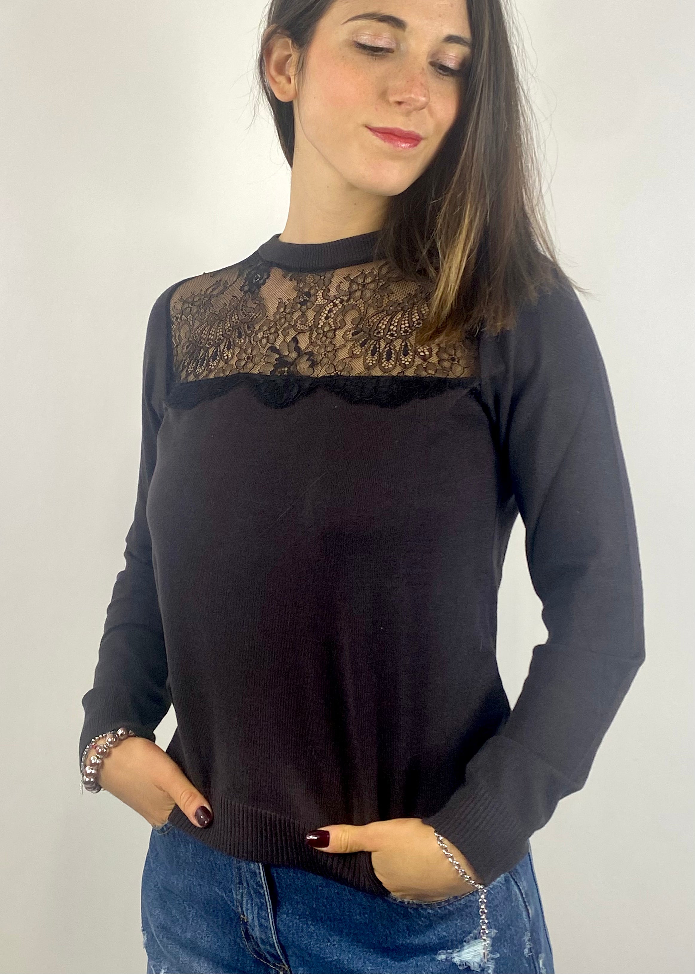 SUSY MIX MAGLIA CON PIZZO MORO