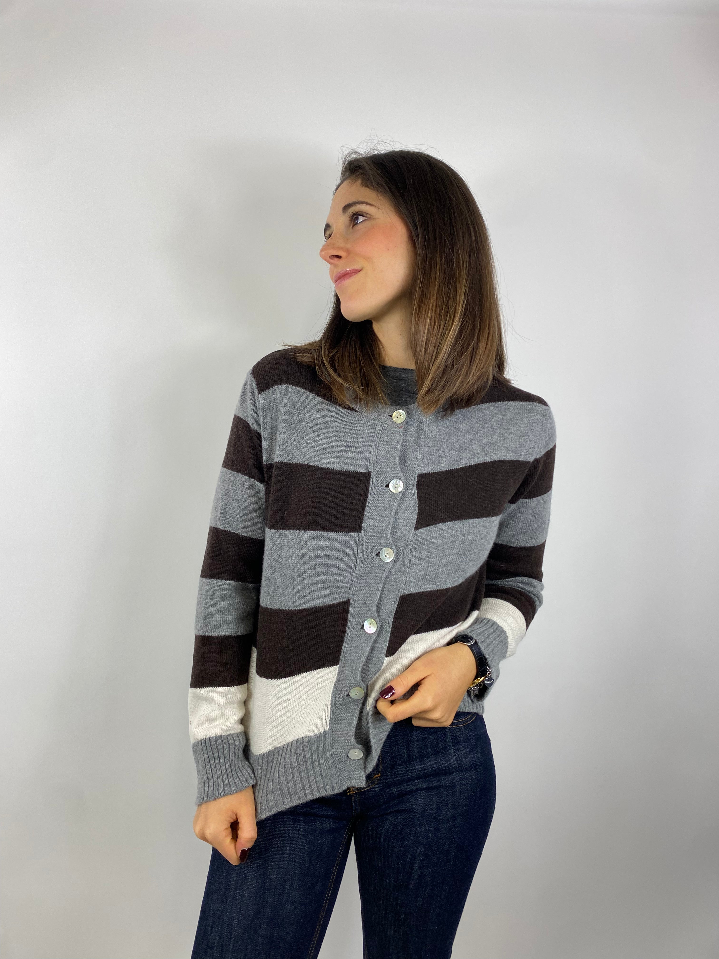 CECILE CARDIGAN GRIGIO MORO E MANDORLA