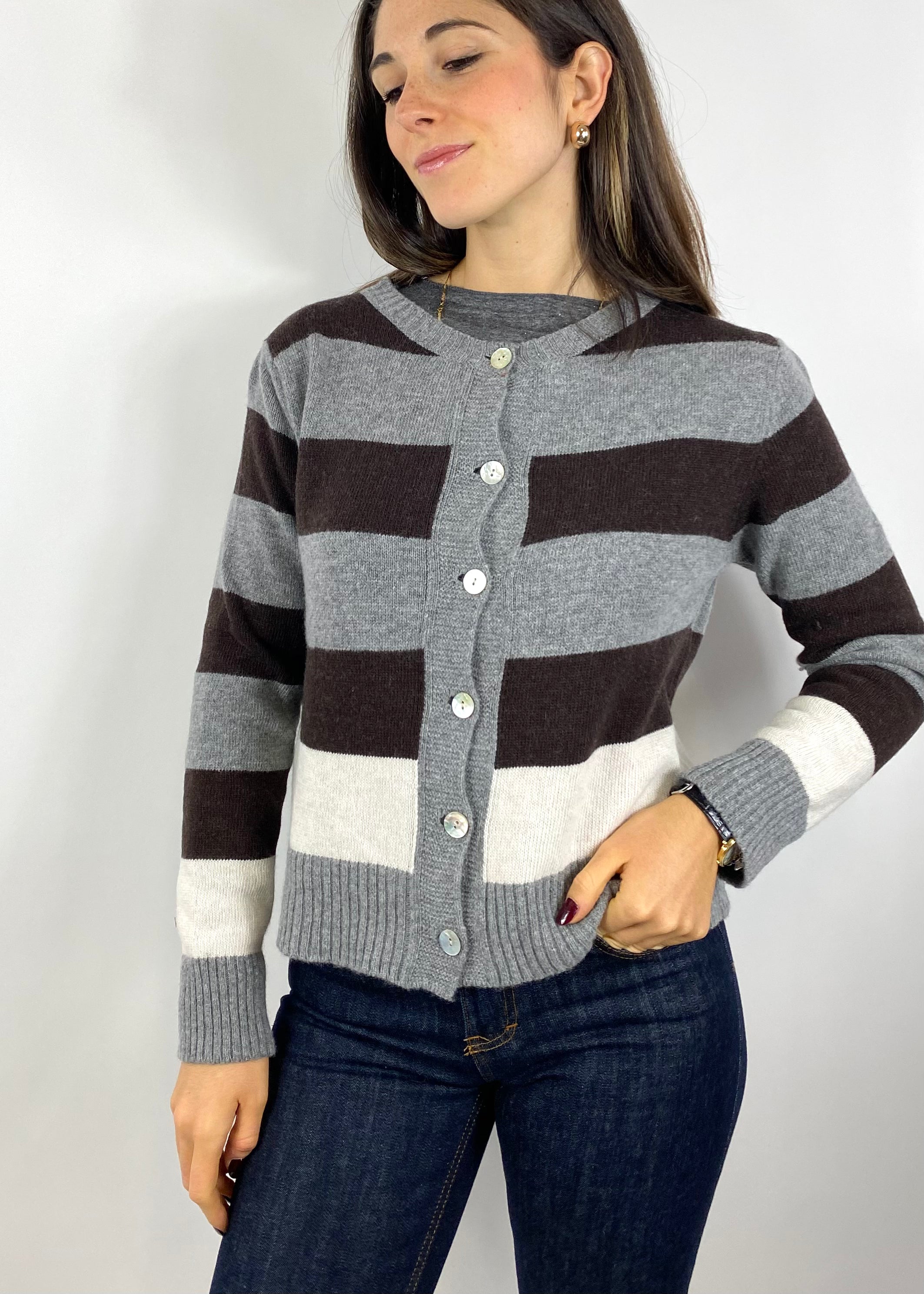 CECILE CARDIGAN GRIGIO MORO E MANDORLA