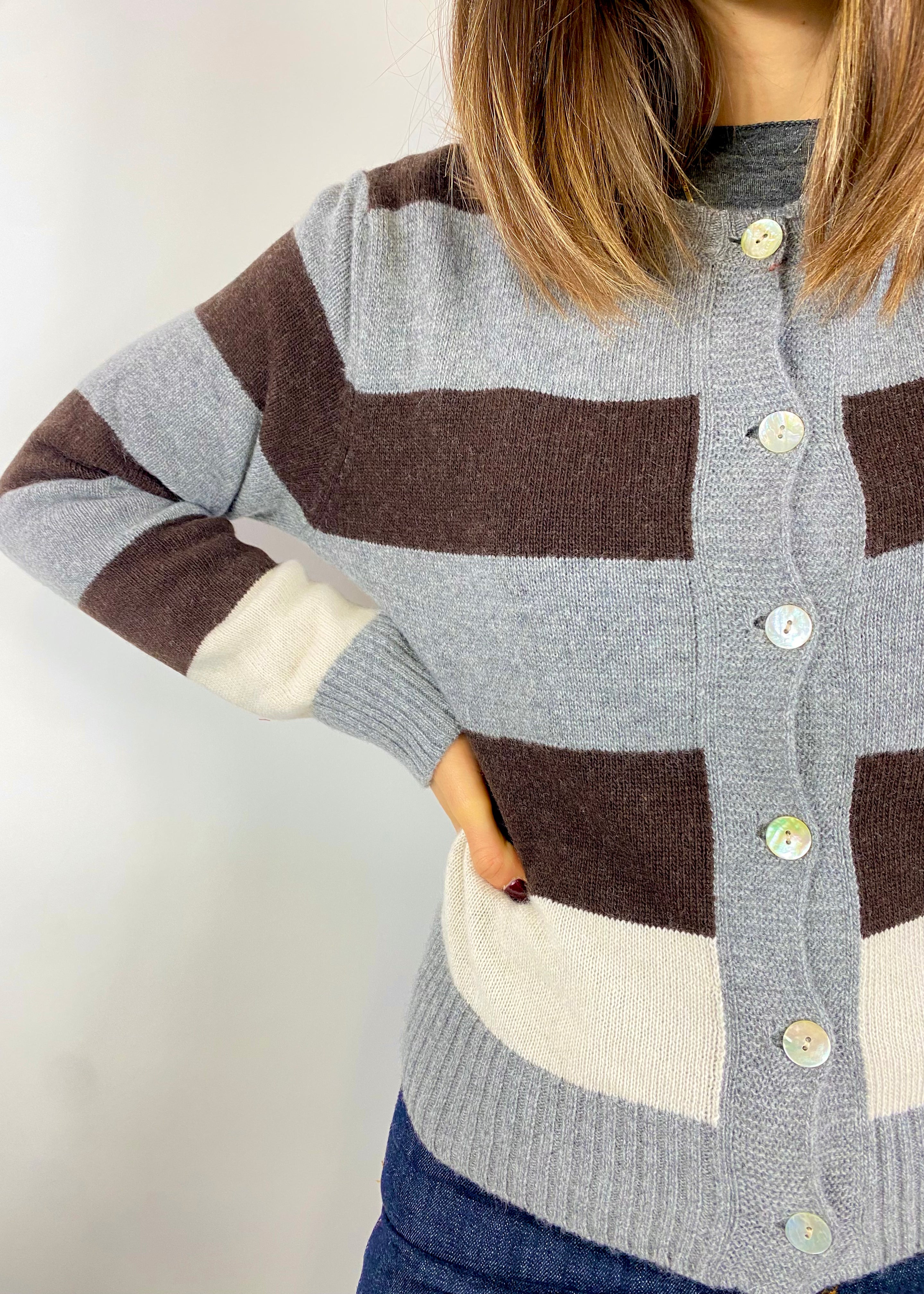 CECILE CARDIGAN GRIGIO MORO E MANDORLA