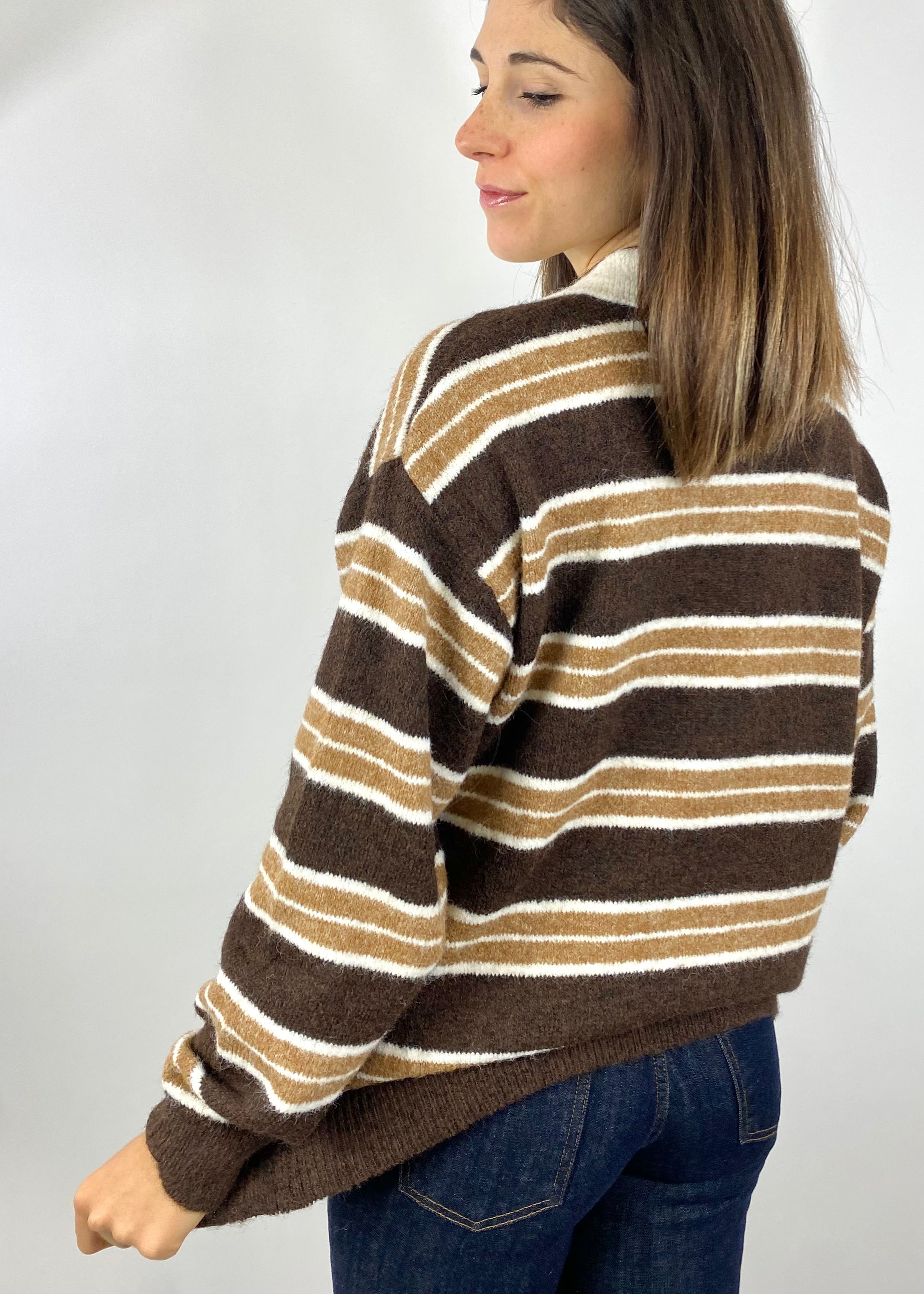 CECILE POLO A RIGHE MARRONE