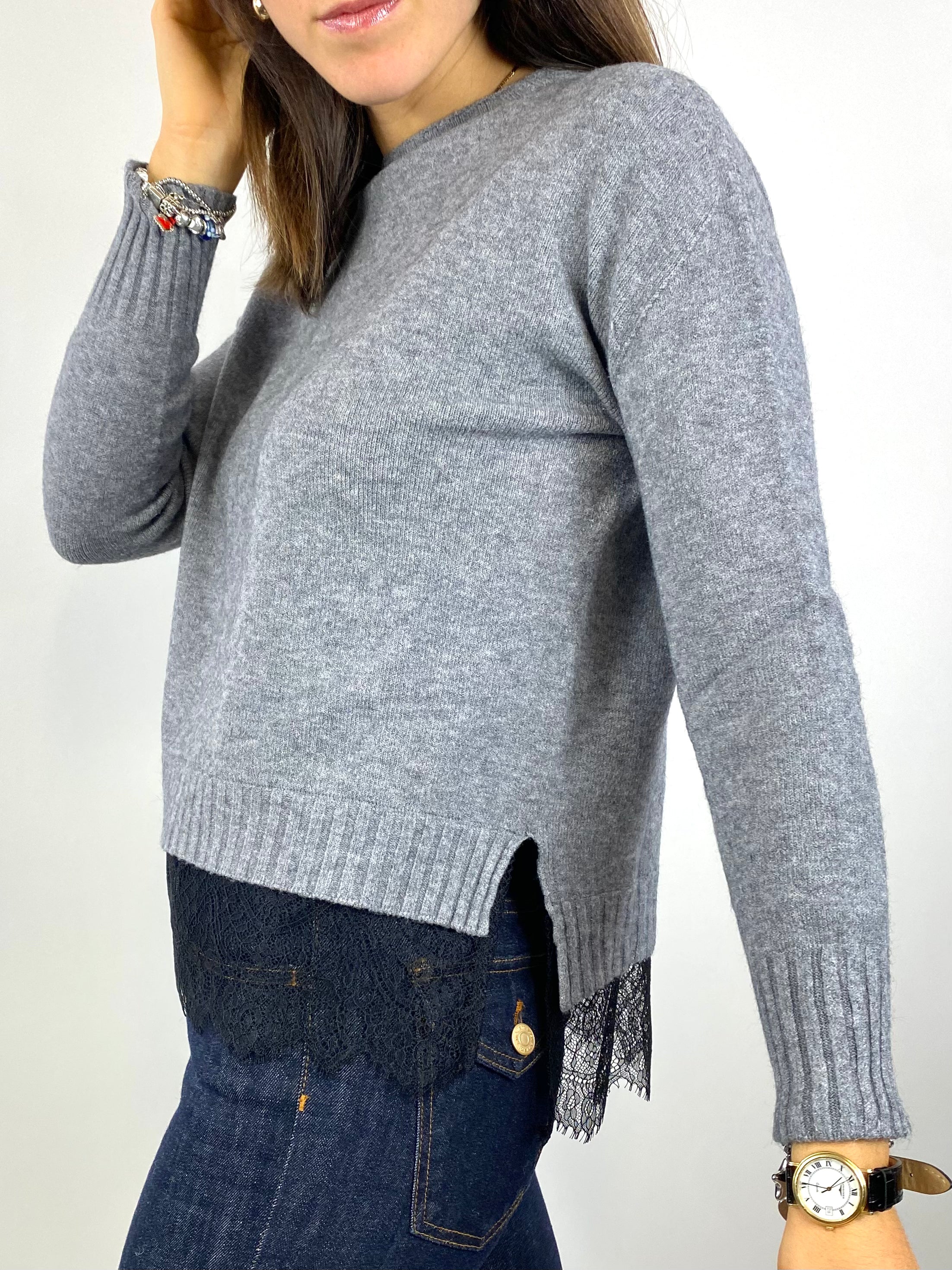 SUSY MIX MAGLIA CON INSERTI IN PIZZO GRIGIA