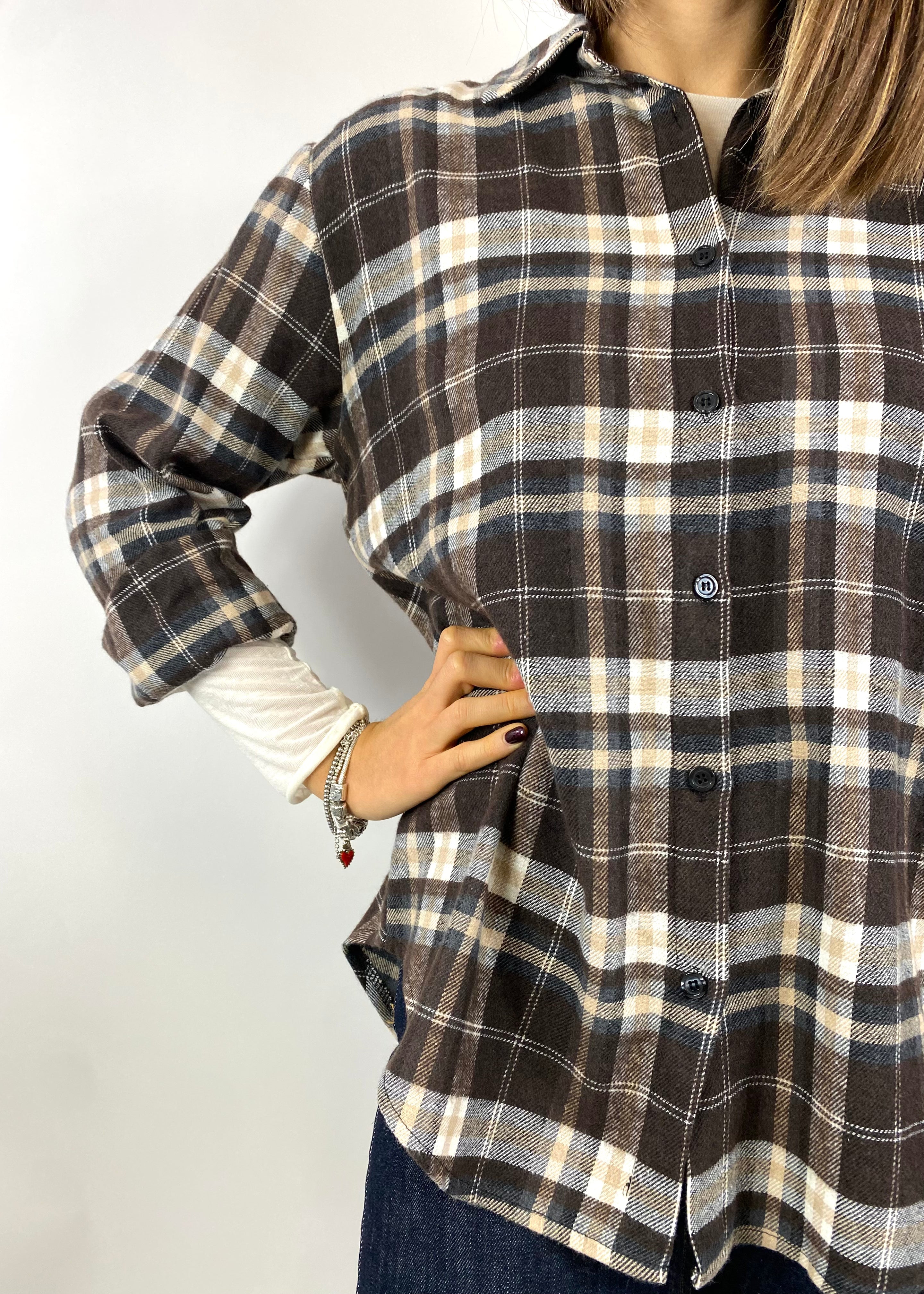 CECILE CAMICIA FLANELLA MORO/VINO