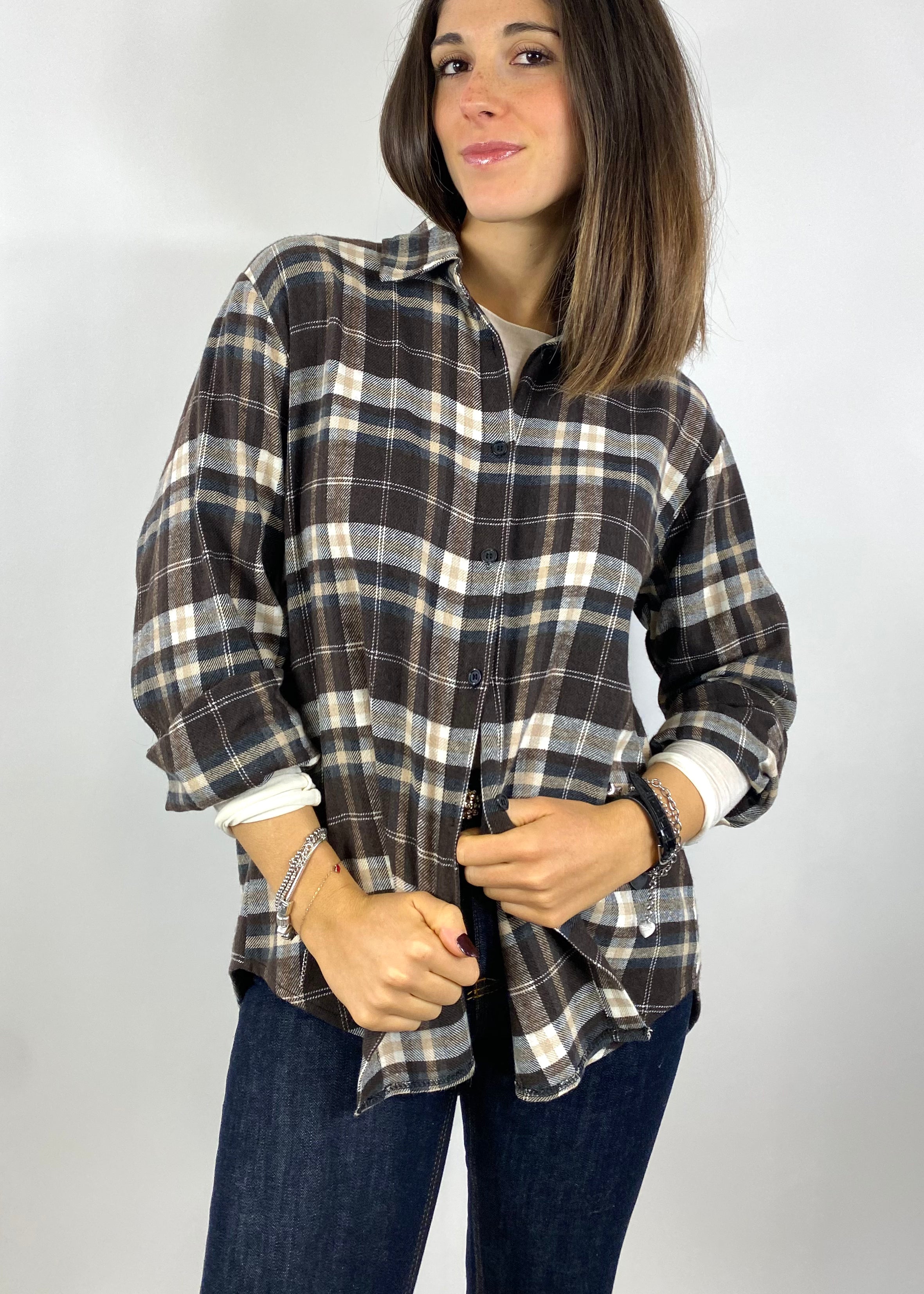 CECILE CAMICIA FLANELLA MORO/VINO