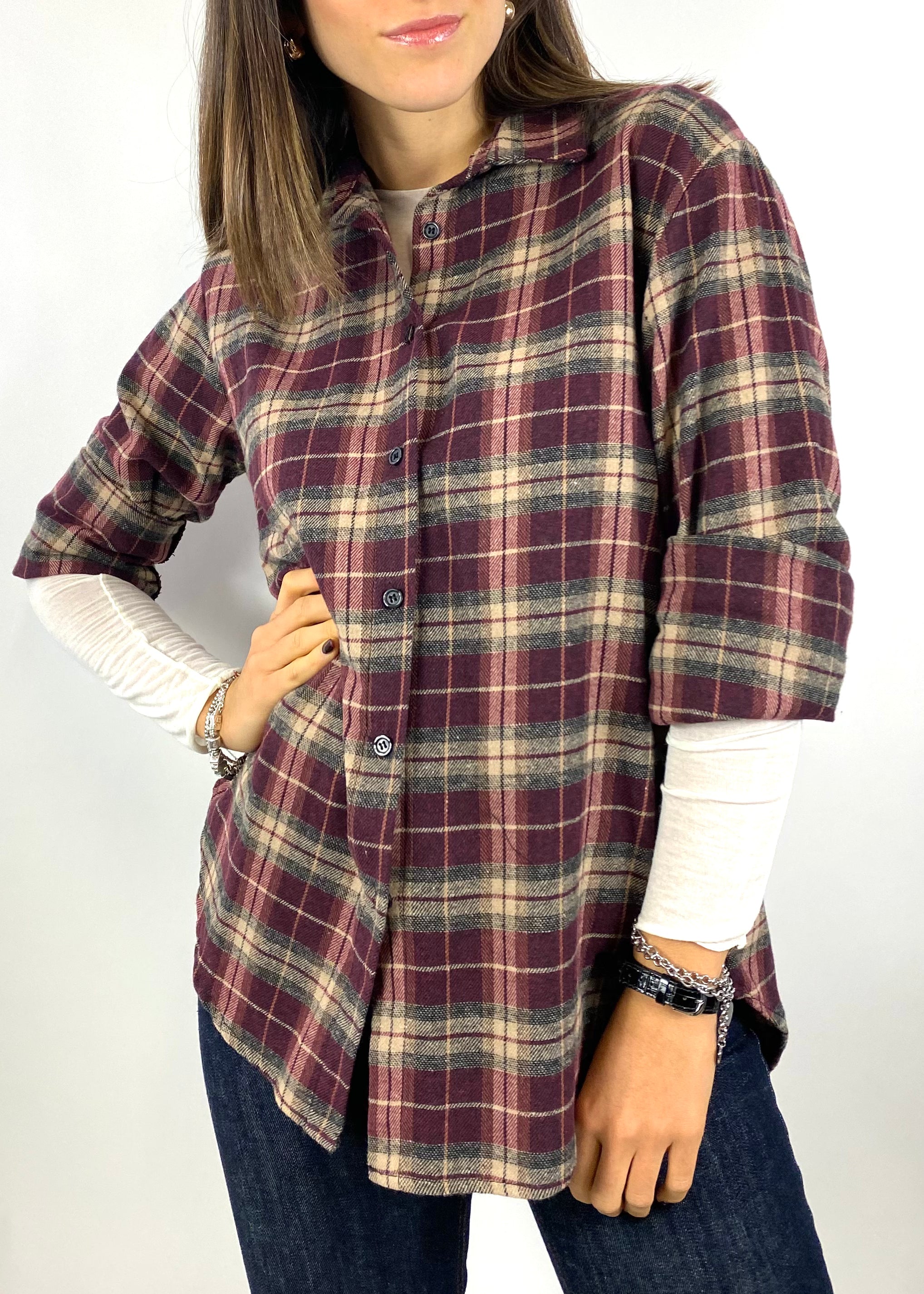 CECILE CAMICIA FLANELLA MORO/VINO