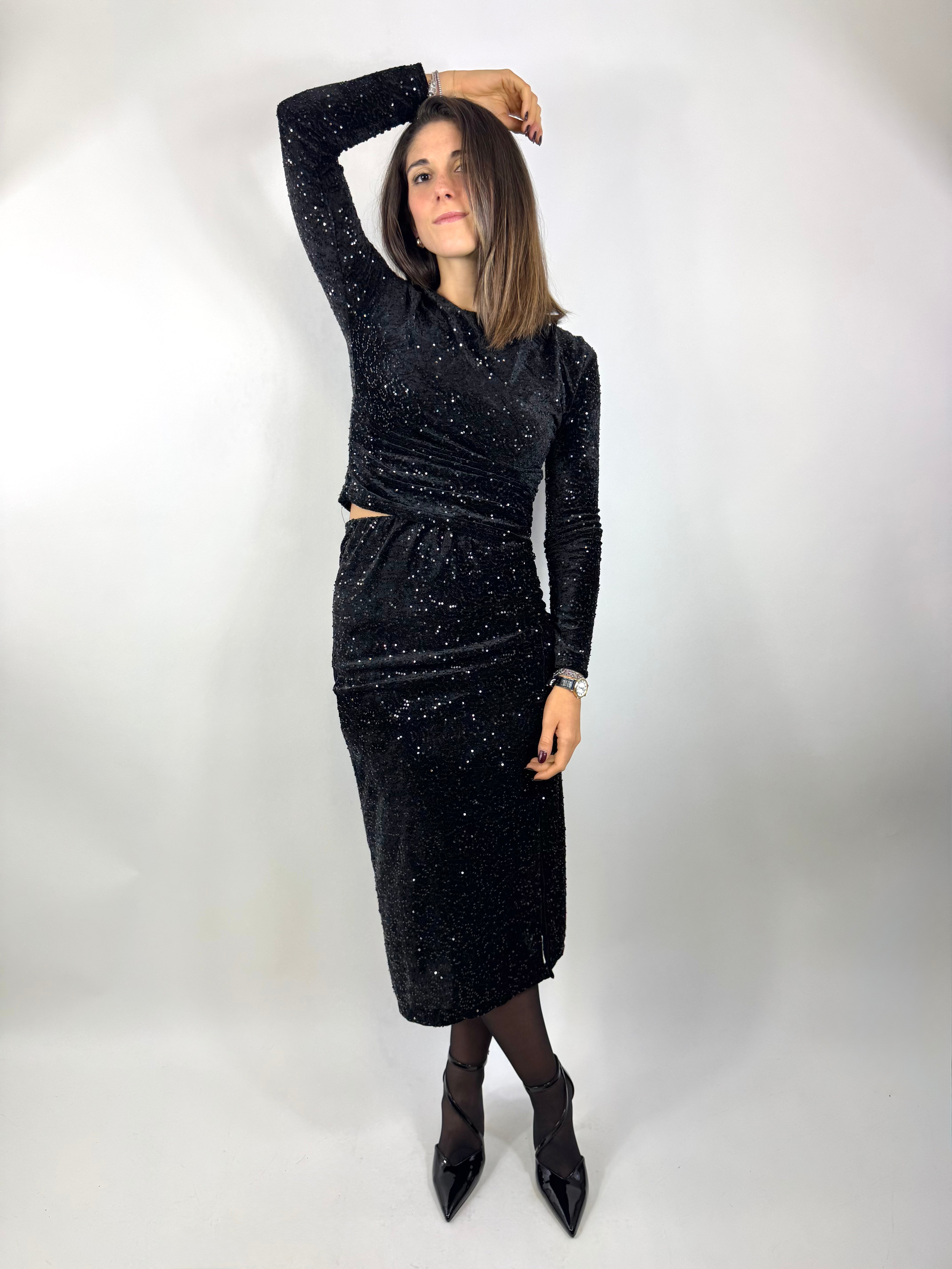 CECILE TOP PAILLETTES NERO