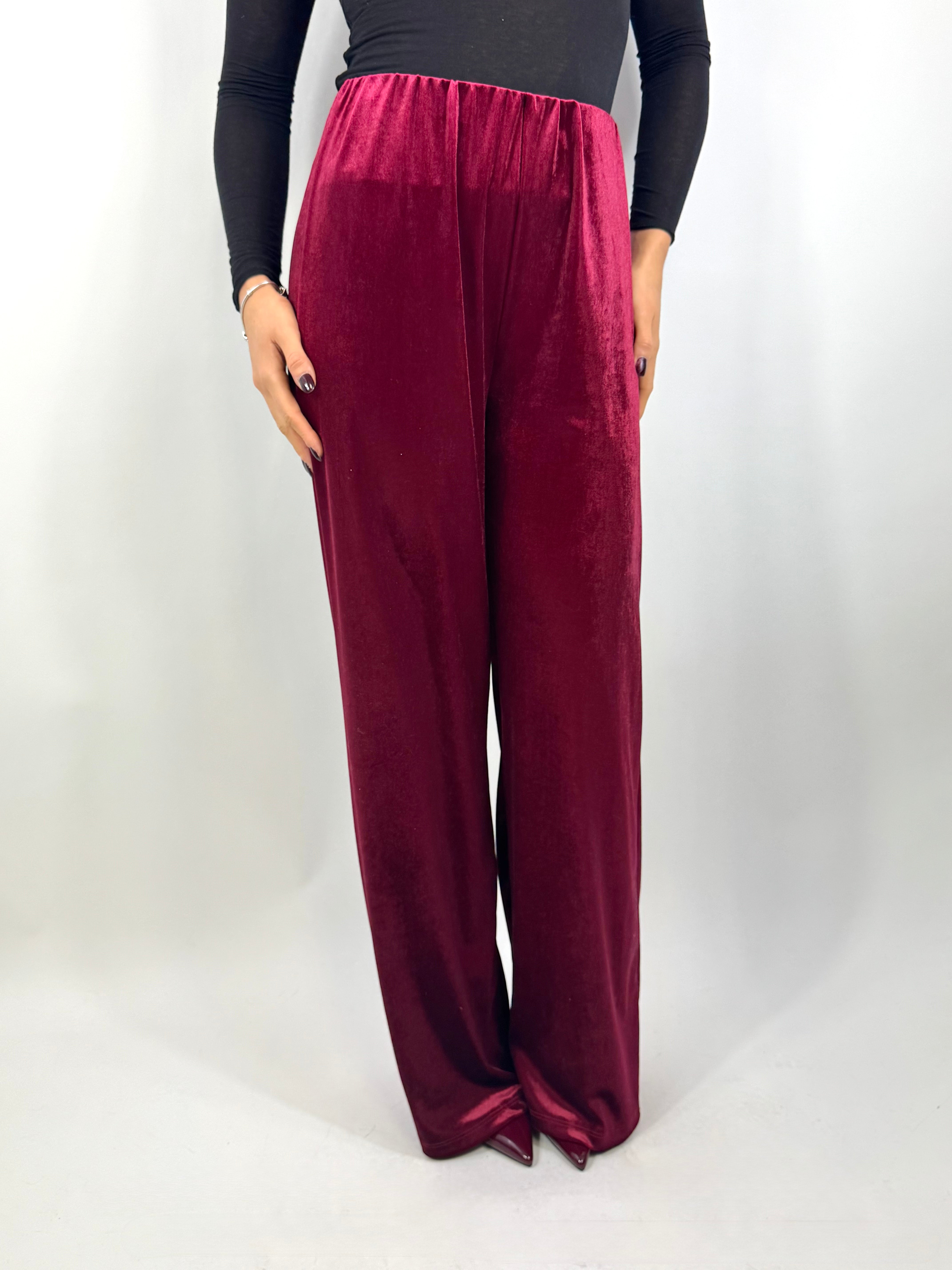 CECILE PANTALONE VELLUTO RUBINO