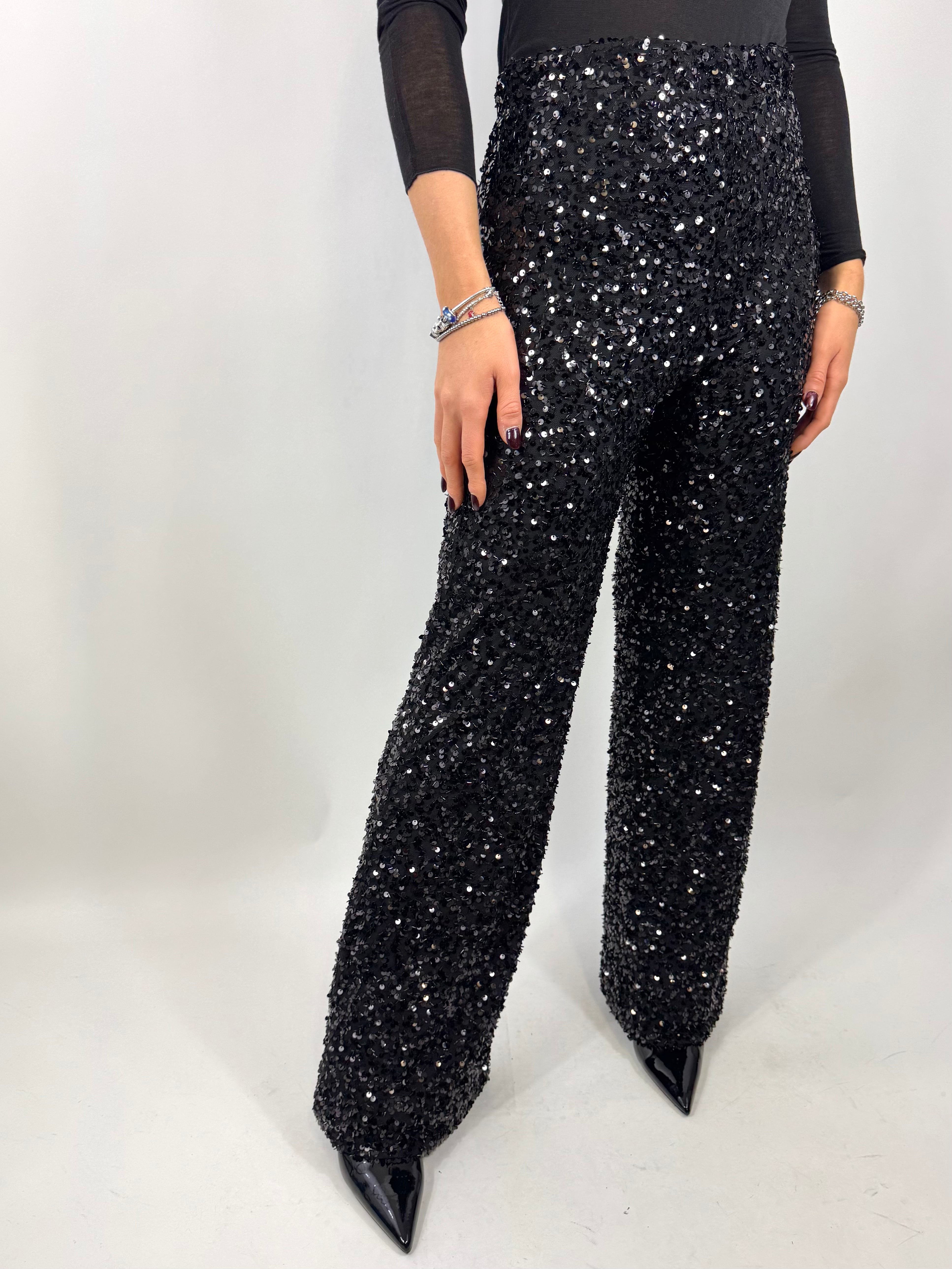 CECILE PANTALONI PAILLETTES NERI