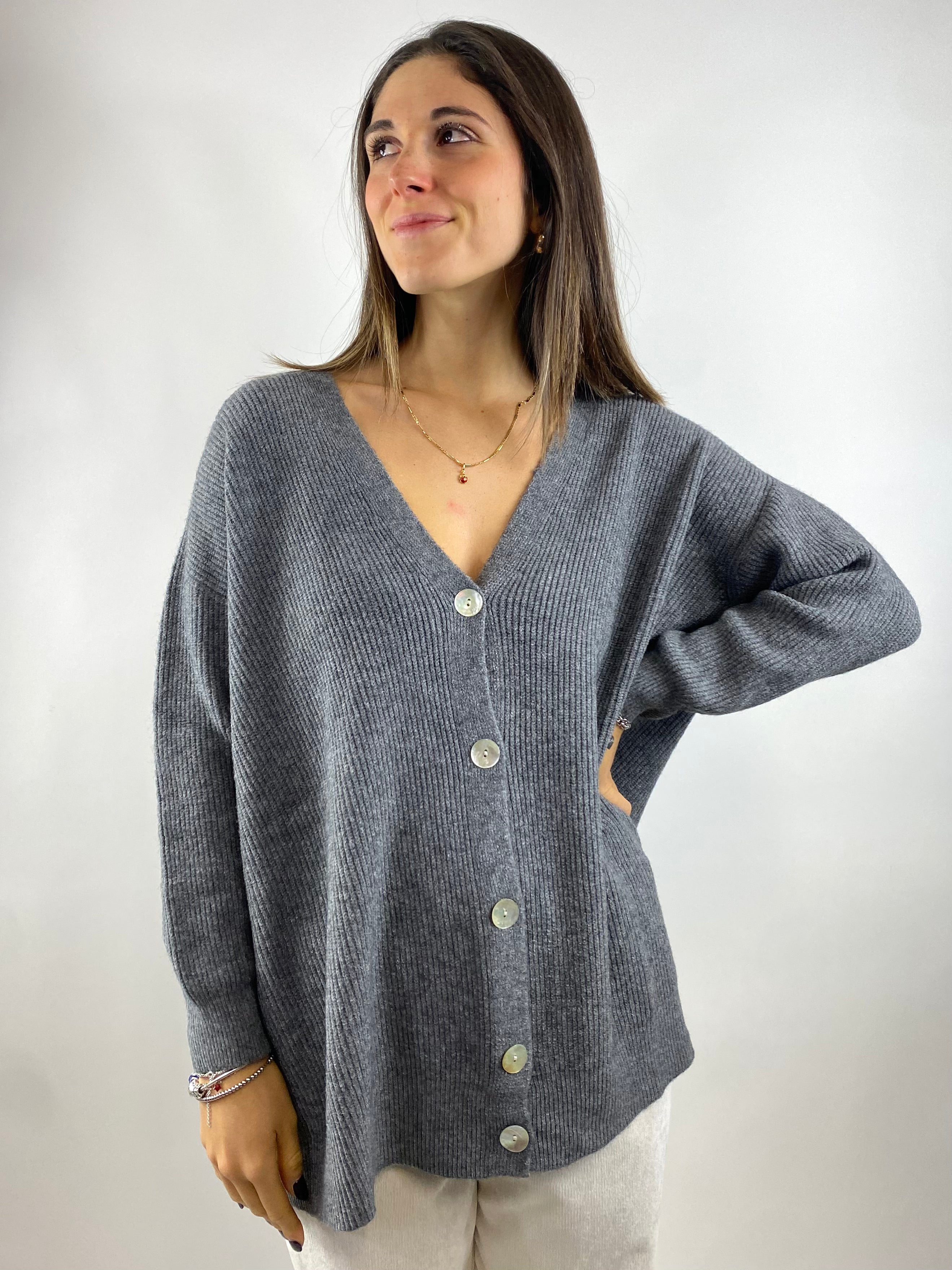 SUSY MIX CARDIGAN OVER GRIGIO