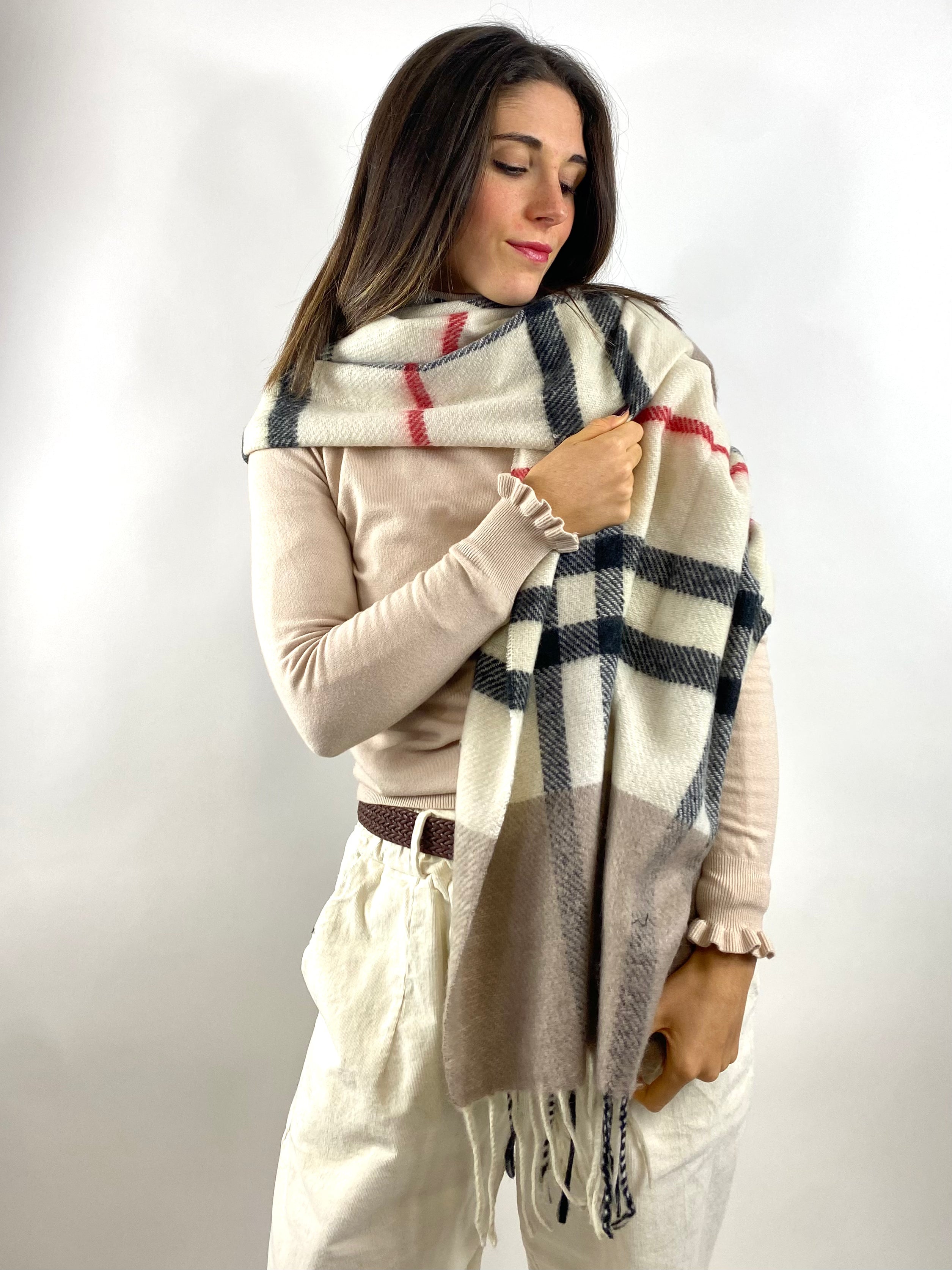 CECILE SCIARPA CHECK BEIGE E NERA