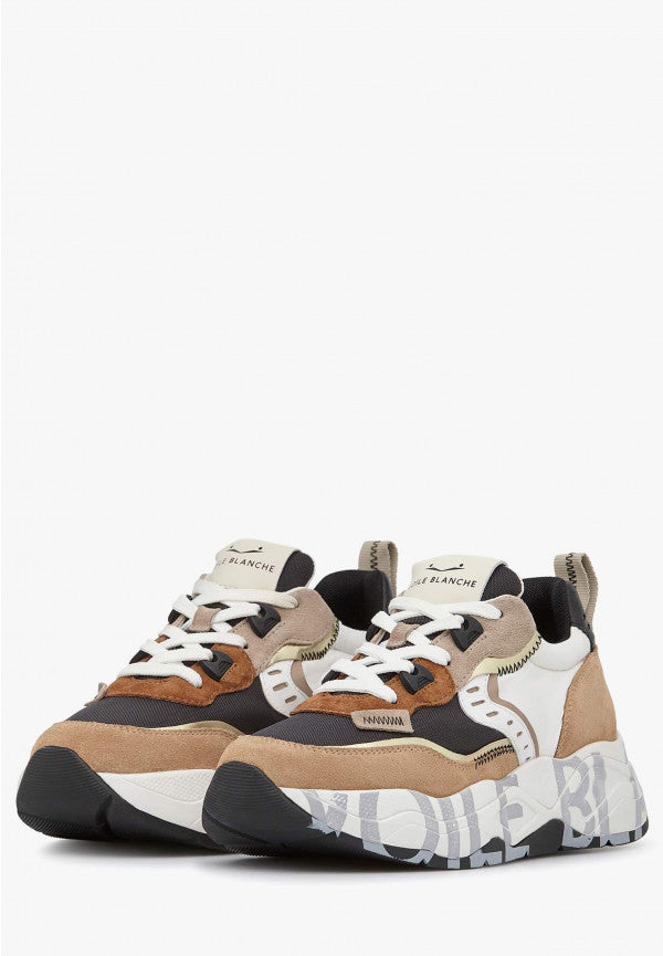 VOILE BLANCHE SNEAKERS IN SUEDE E TESSUTO BEIGE E BIANCO