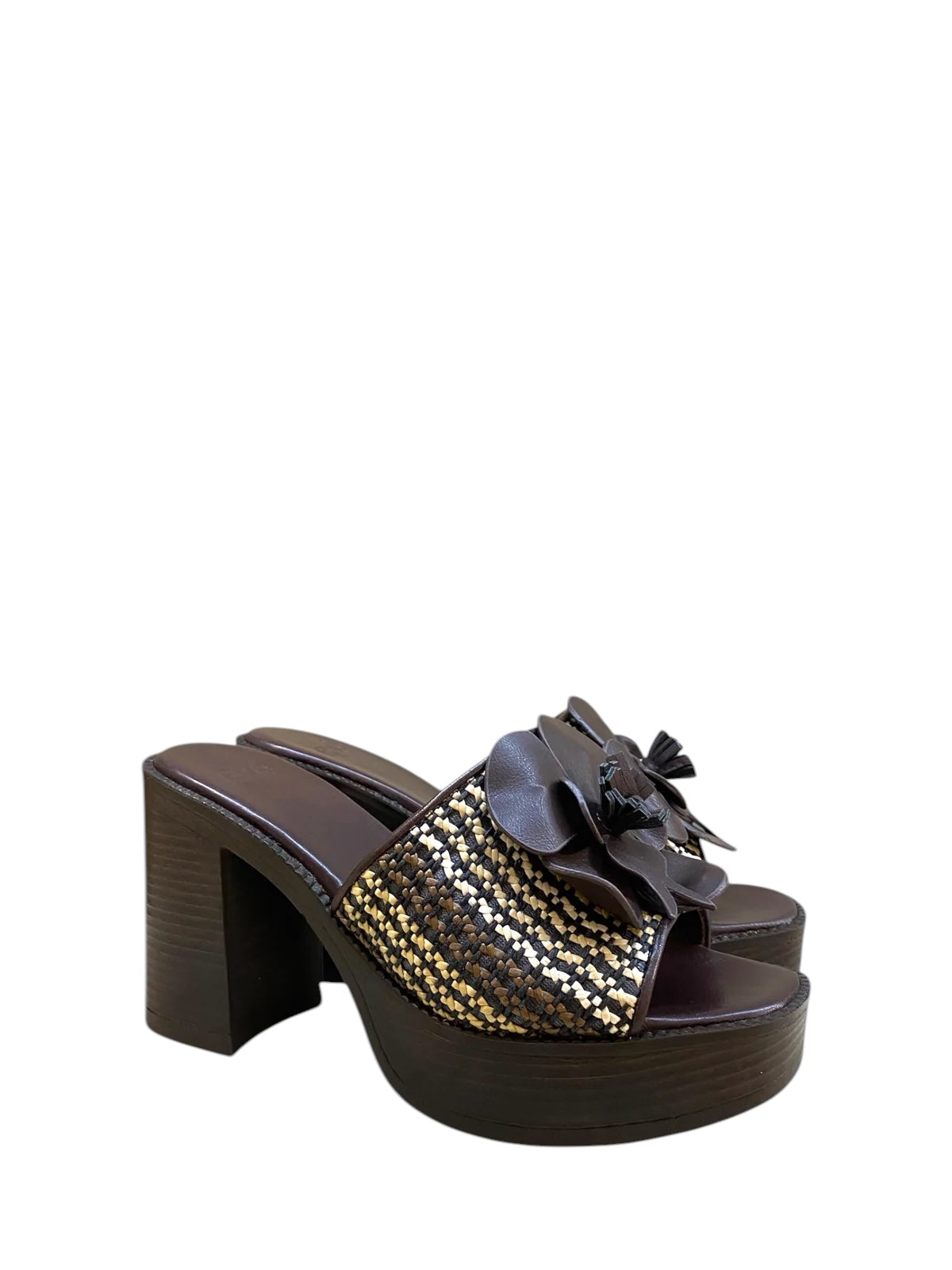 EXÉ MULES FIORE RAFFIA MARRONE