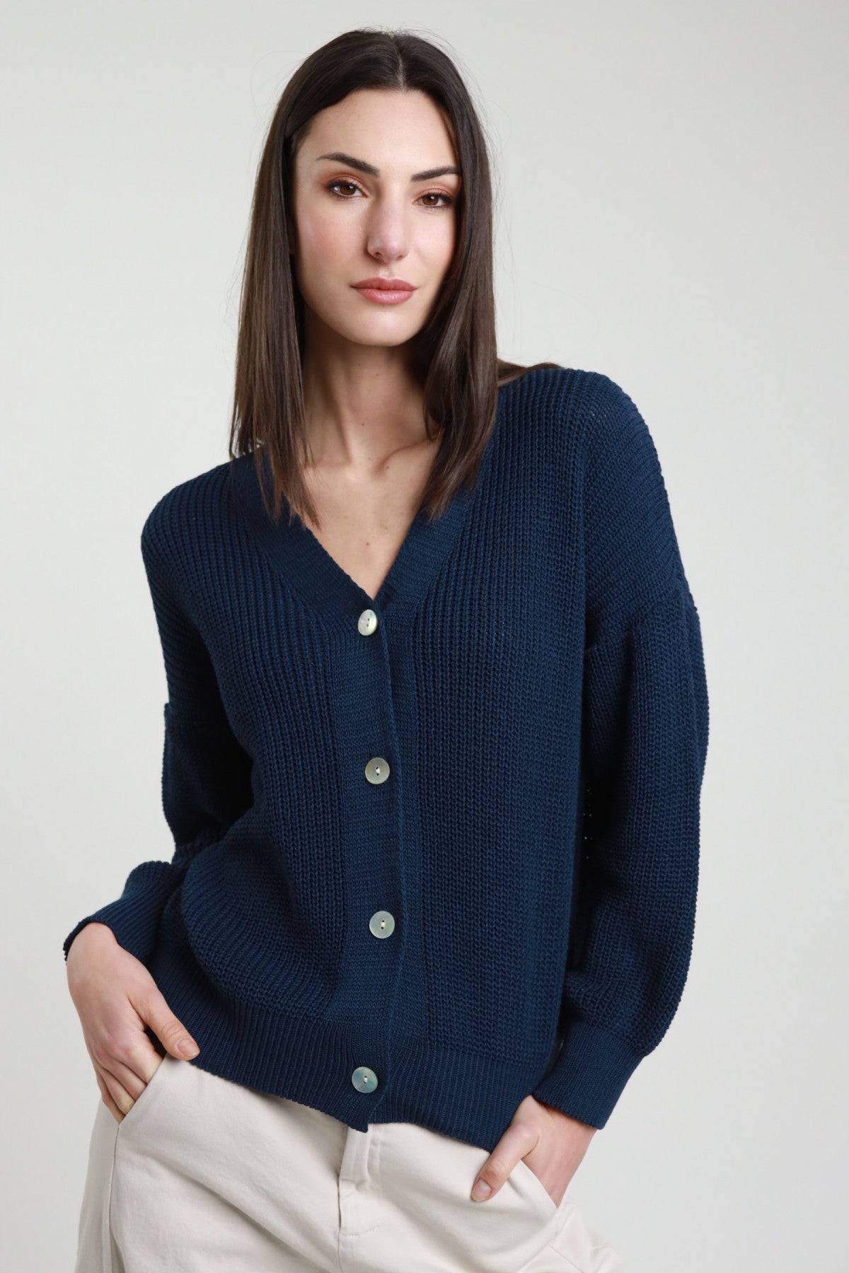 SUSY MIX CARDIGAN A COSTE BLU