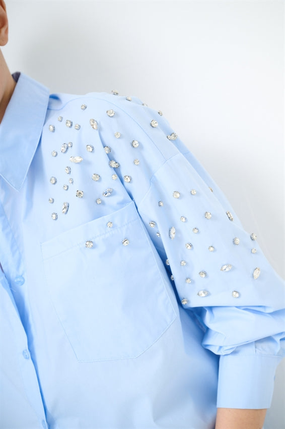 KIKISIX CAMICIA STRASS CELESTE
