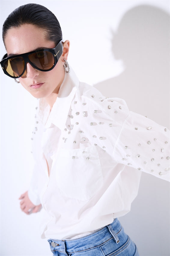 KIKISIX CAMICIA STRASS PANNA